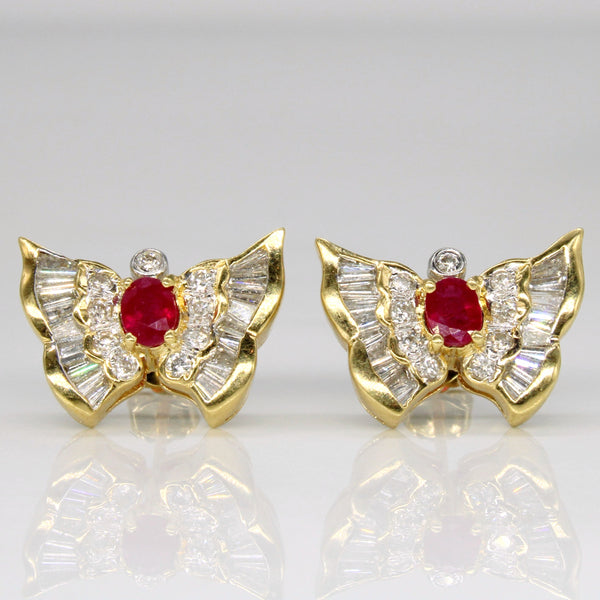 Diamond & Ruby Butterfly Earrings | 0.70ctw, 0.60ctw |