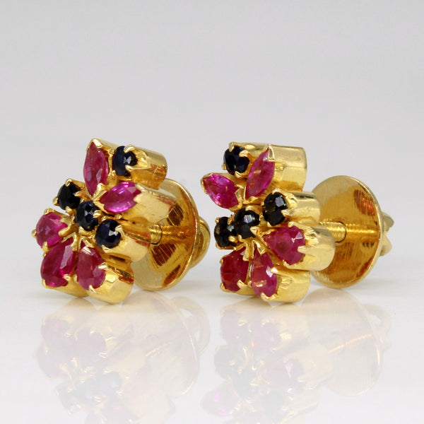 Ruby & Sapphire Cluster Earrings | 0.90ctw, 0.36ctw |