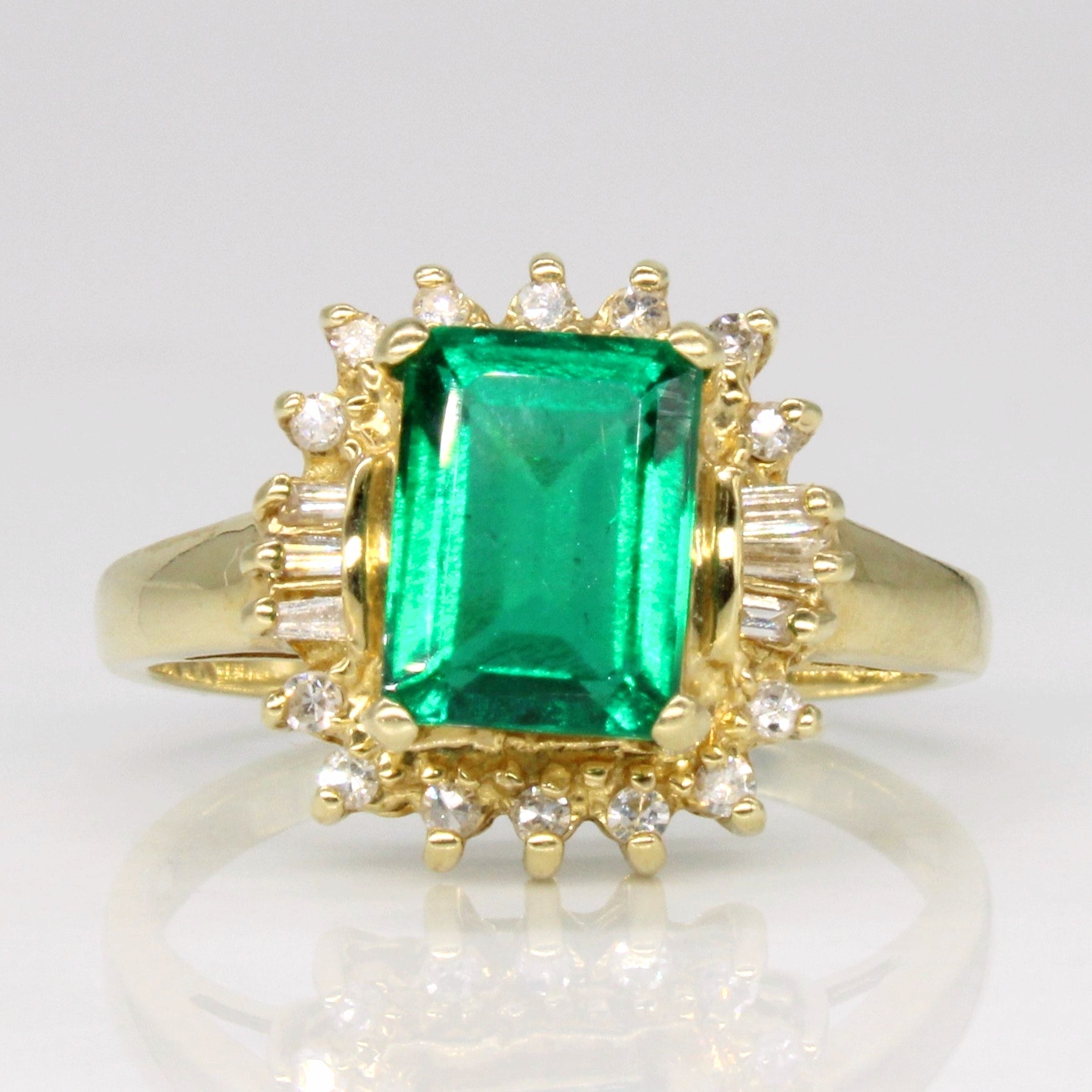 Synthetic Emerald & Diamond Halo Ring | 1.40ct, 0.15ctw | SZ 5.75 |