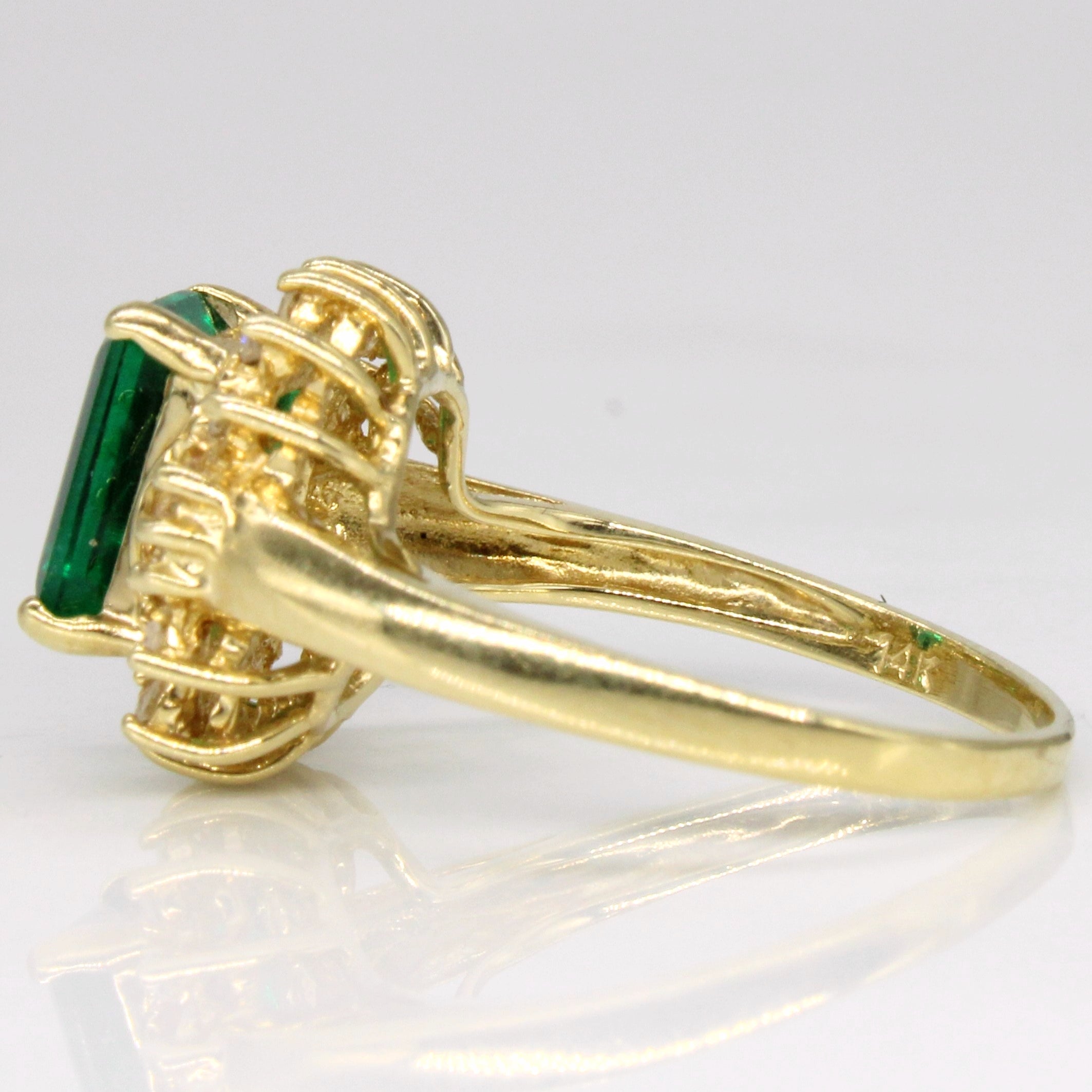 Synthetic Emerald & Diamond Halo Ring | 1.40ct, 0.15ctw | SZ 5.75 |