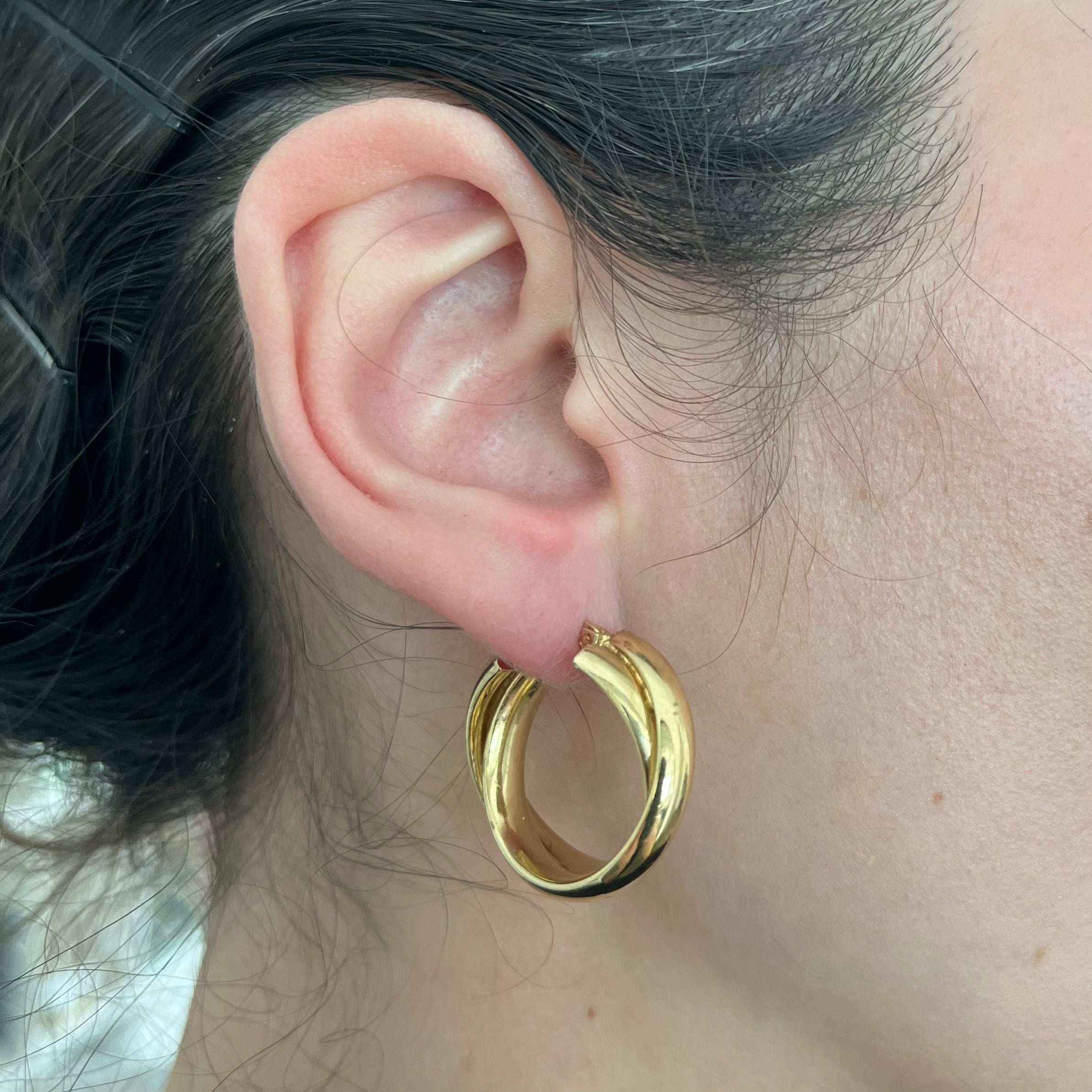 Boucles d'oreilles créoles à deux niveaux en or jaune 14 carats