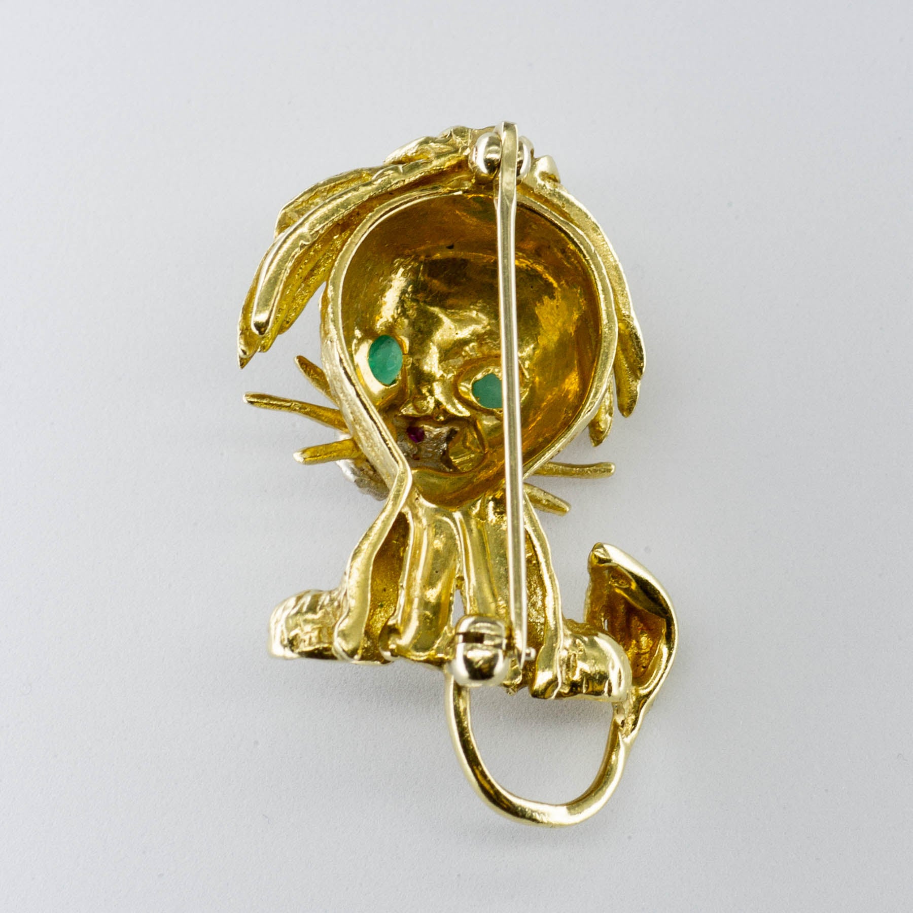 Ruby, Emerald and Diamond 14k Lion Brooch| 0.06ctw, 0.04ctw 0.04ctw |