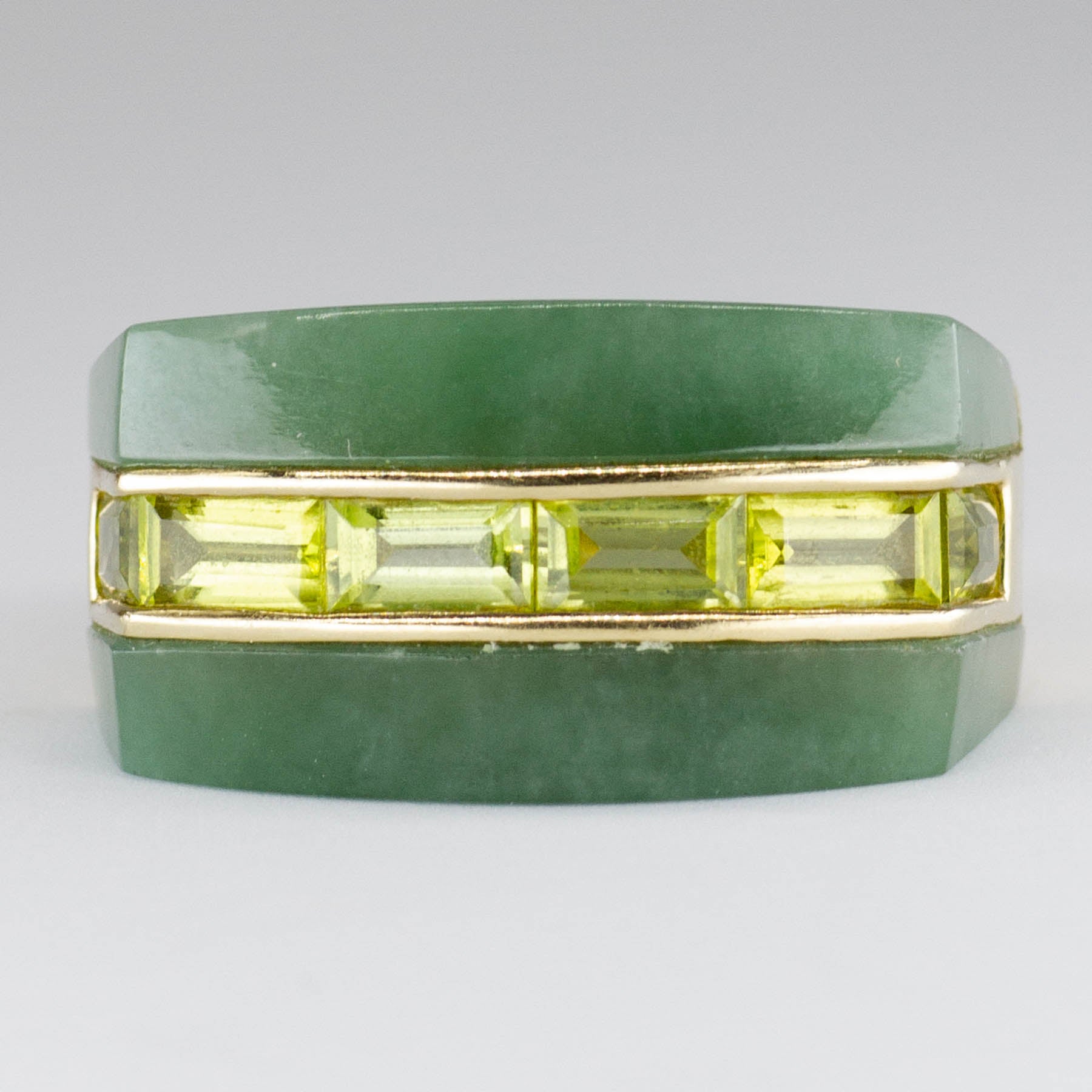 Jadeite and Peridot 14k Ring | 5.0ctw, 1.2ctw | SZ 8 |