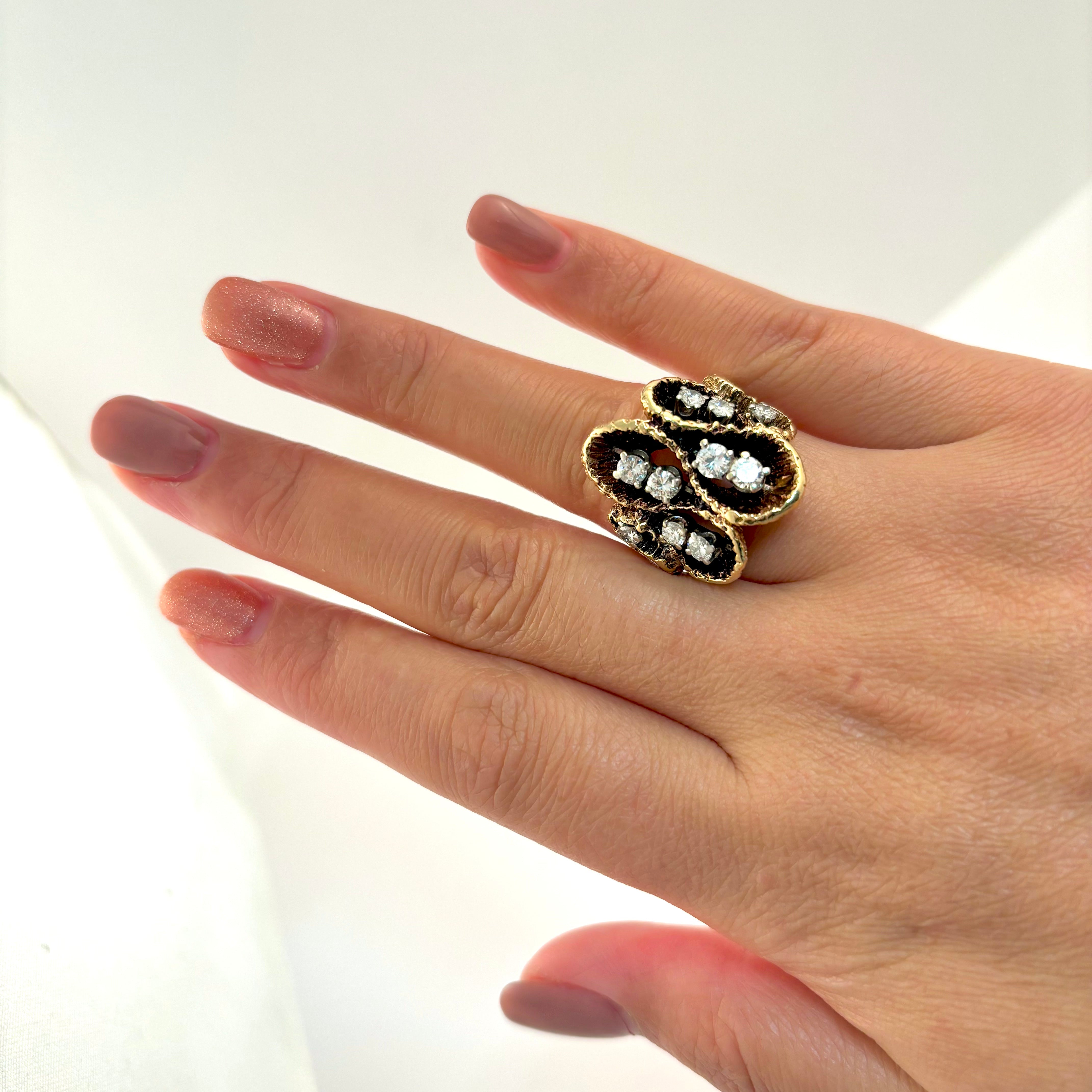 14k Yellow and White Gold Fancy Design Diamond Ring | 1.10ctw | Sz 6.75