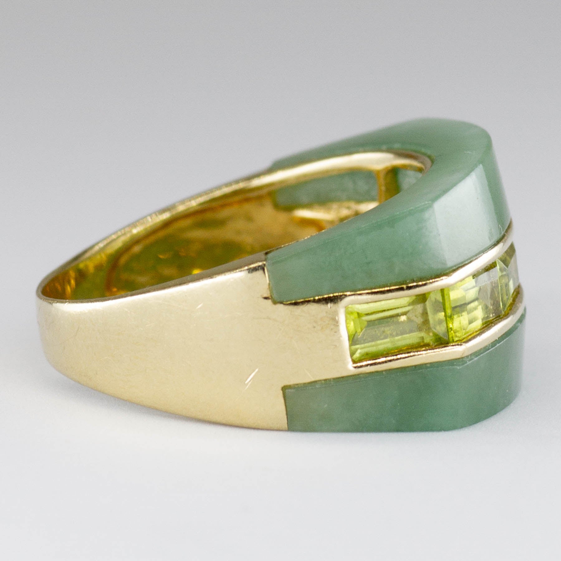 Jadeite and Peridot 14k Ring | 5.0ctw, 1.2ctw | SZ 8 |