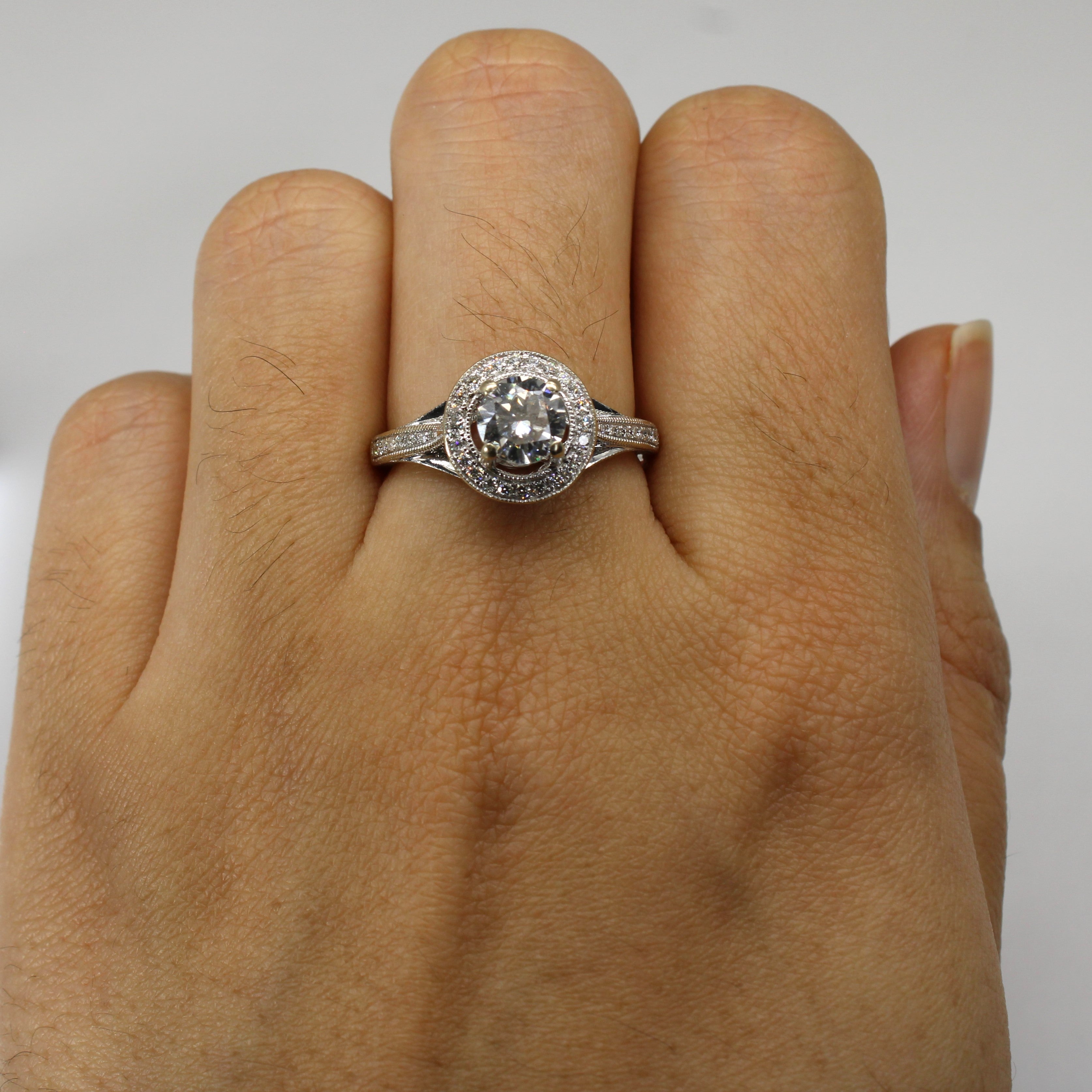 Bague de fiançailles sertie d'un halo de diamants | 1,20 ct VS2 F/G | Taille 6,75 |