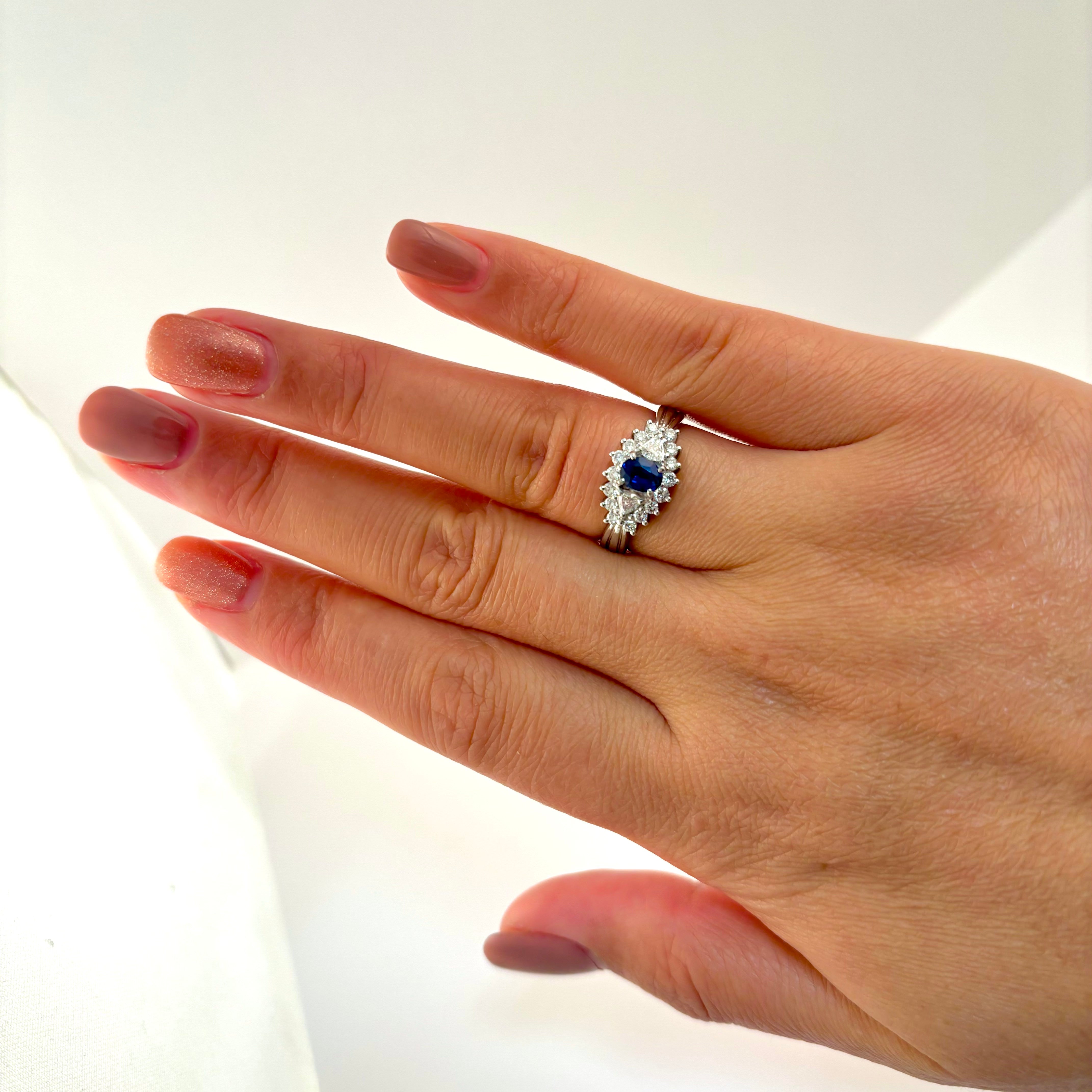 Platinum Sapphire and Diamond Grooved Ring | 0.46ct, 0.47ctw | SZ 7