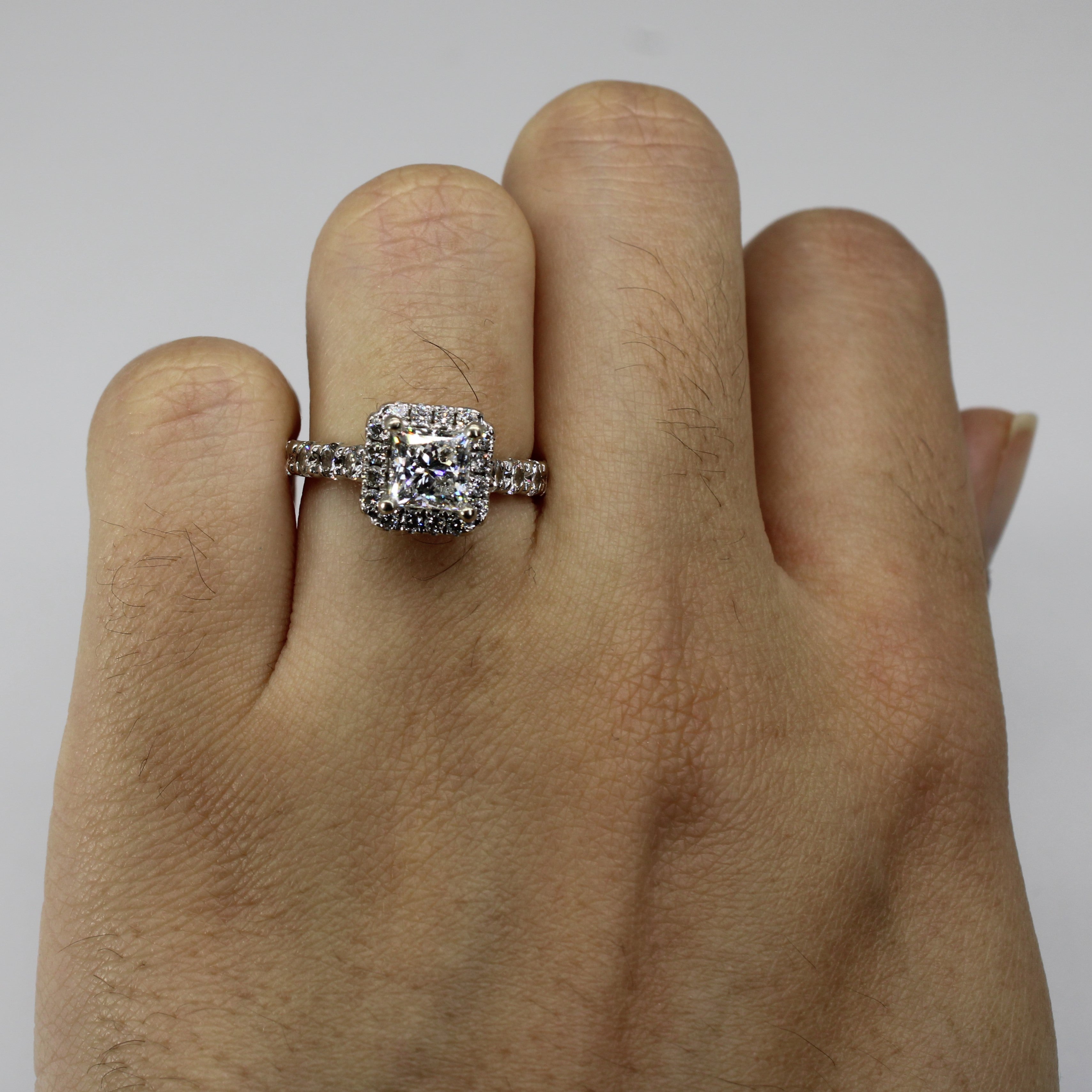Halo Princess Diamond Engagement Ring | 1.77ctw VVS1 G | SZ 5.5 |