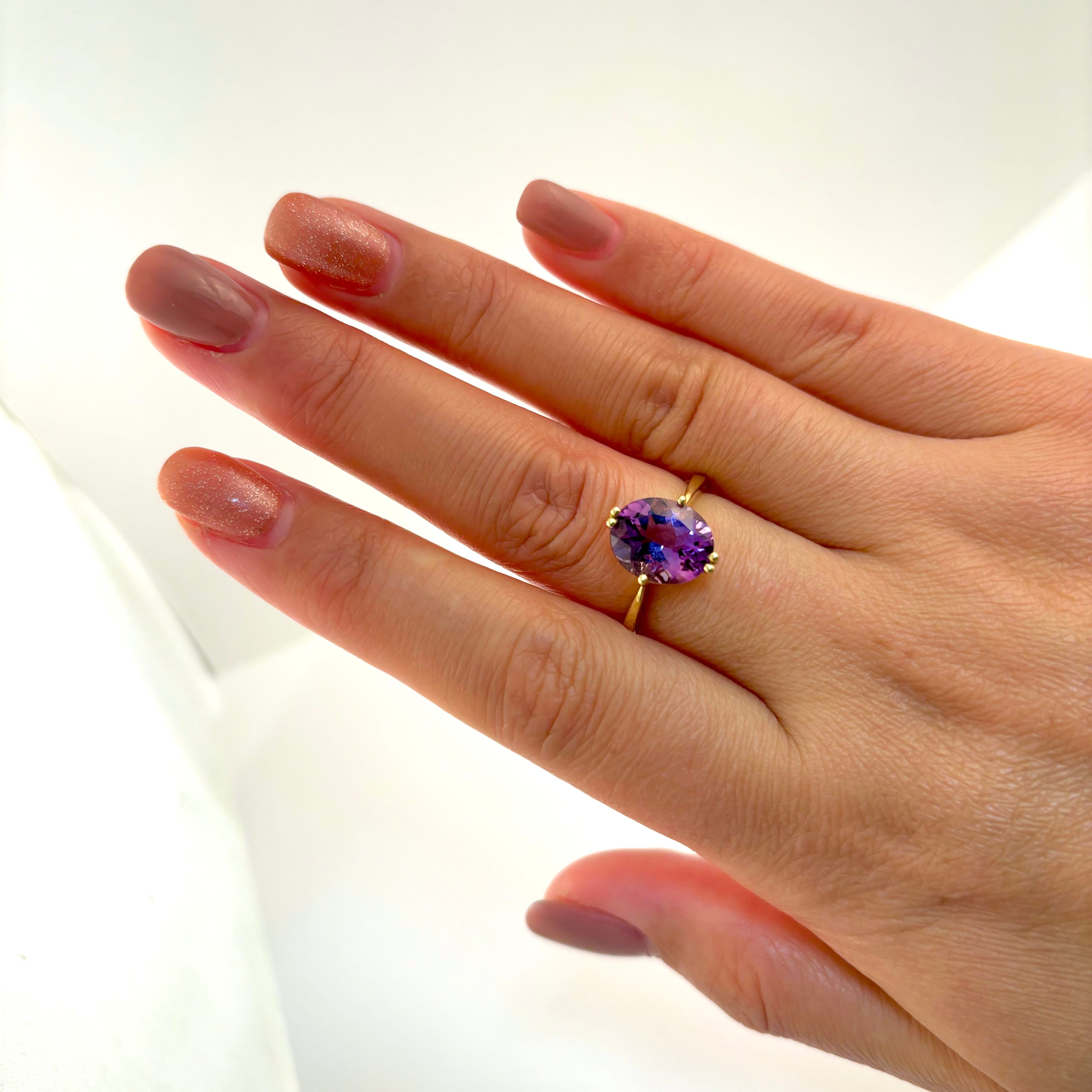 14k Yellow Gold Amethyst Ring | 3.08ct | Size 8
