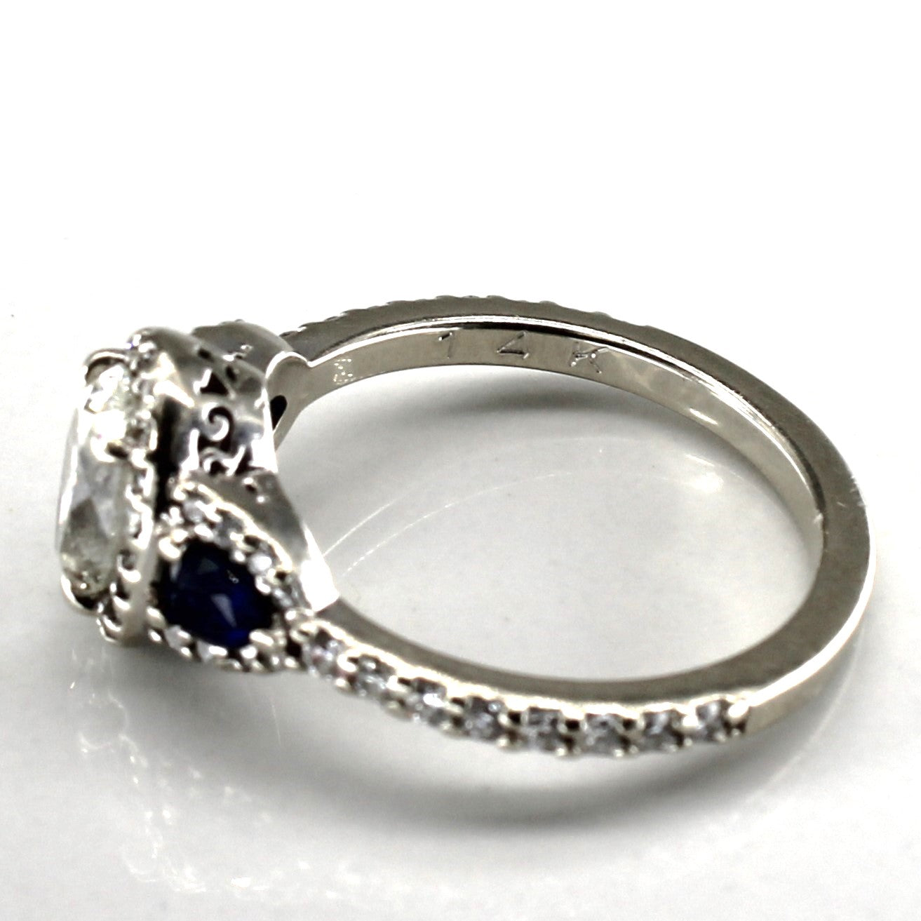 Halo Diamond with Sapphires Engagement Ring | 1.44ctw | 0.32ctw I1 I | SZ 7 |