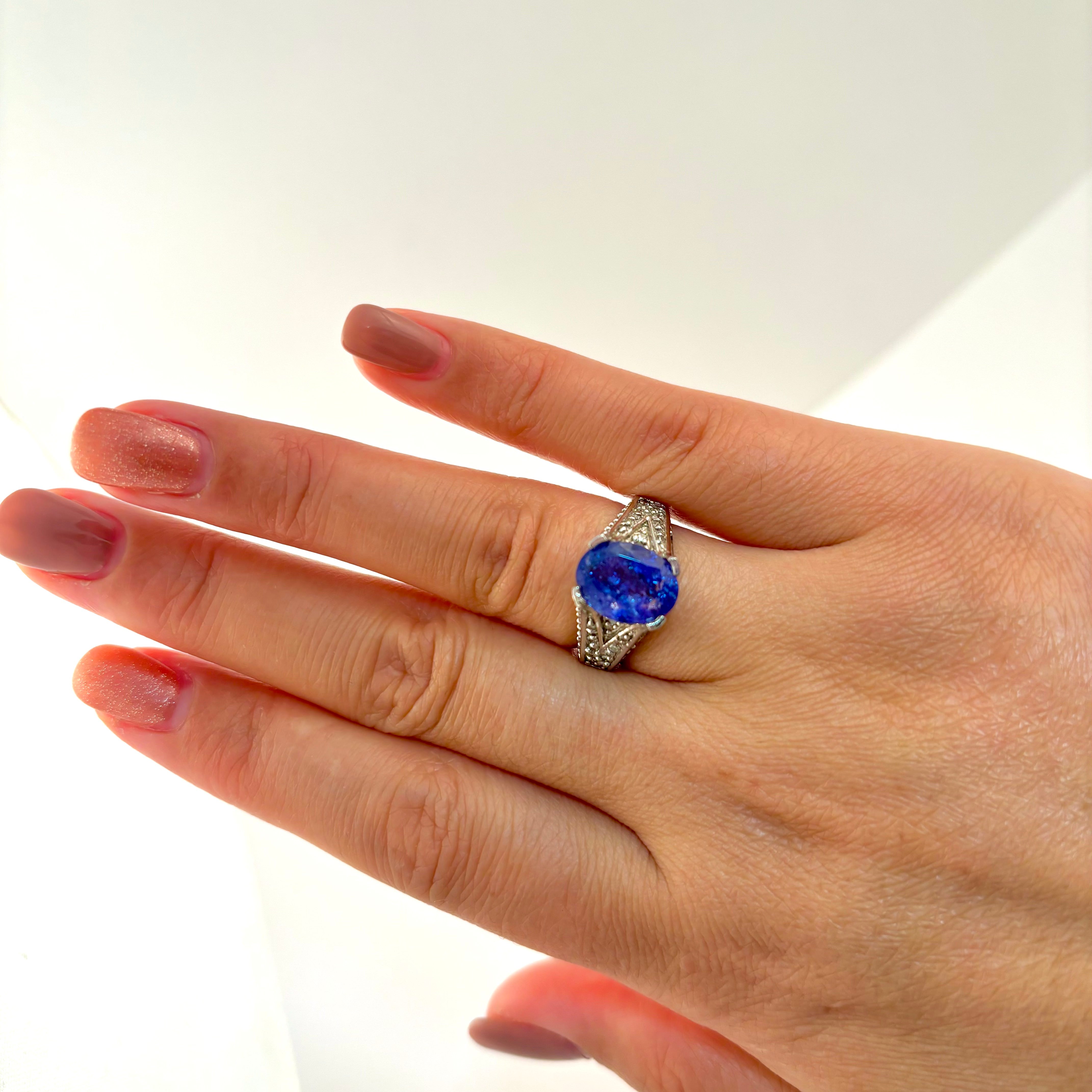 14k White Gold Tanzanite & Diamond Ring | 3.75ct, 0.50ctw | SZ 6.75 |