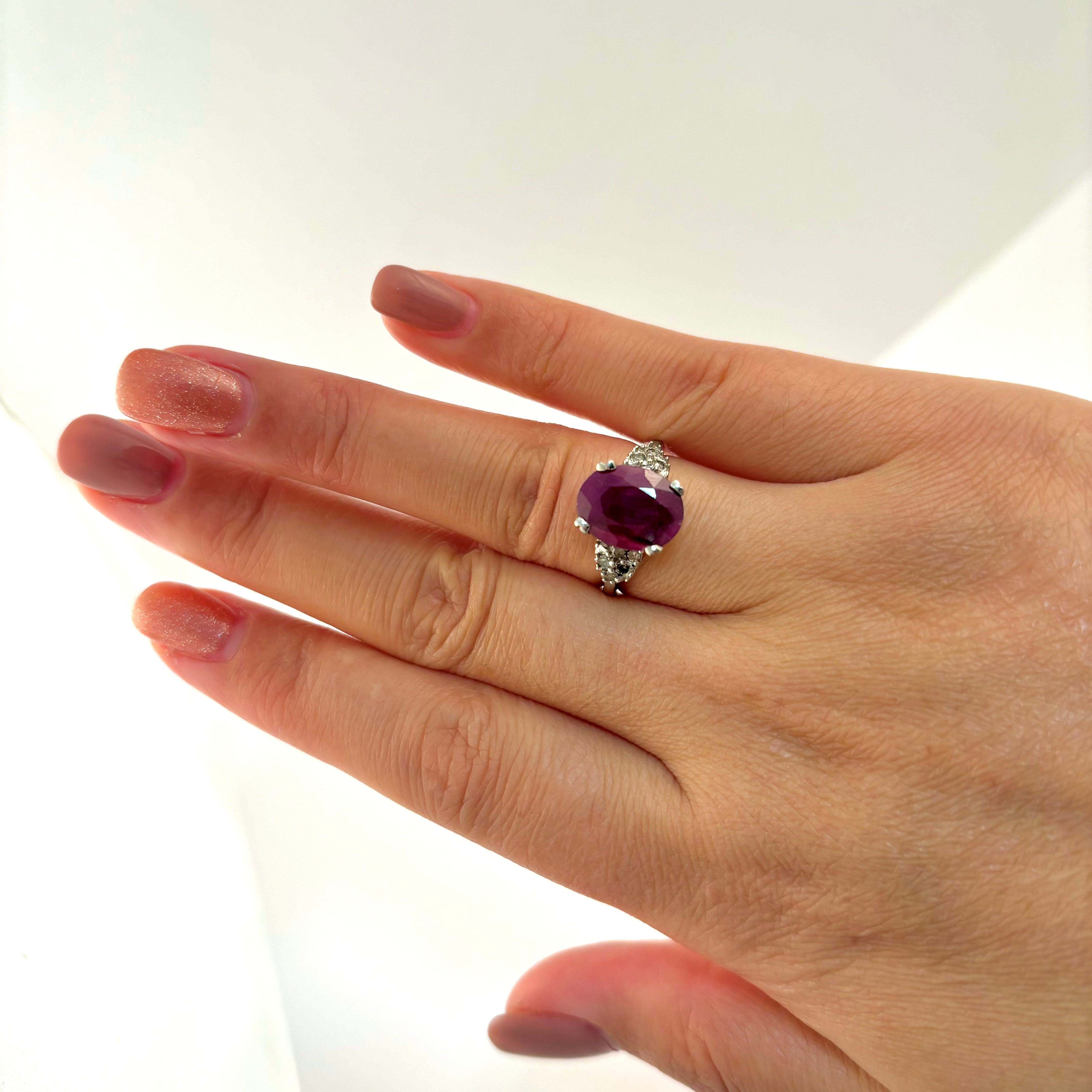10k White Gold Ruby and Diamond Ring | 3.78ct, 0.22ctw | Size 6.25