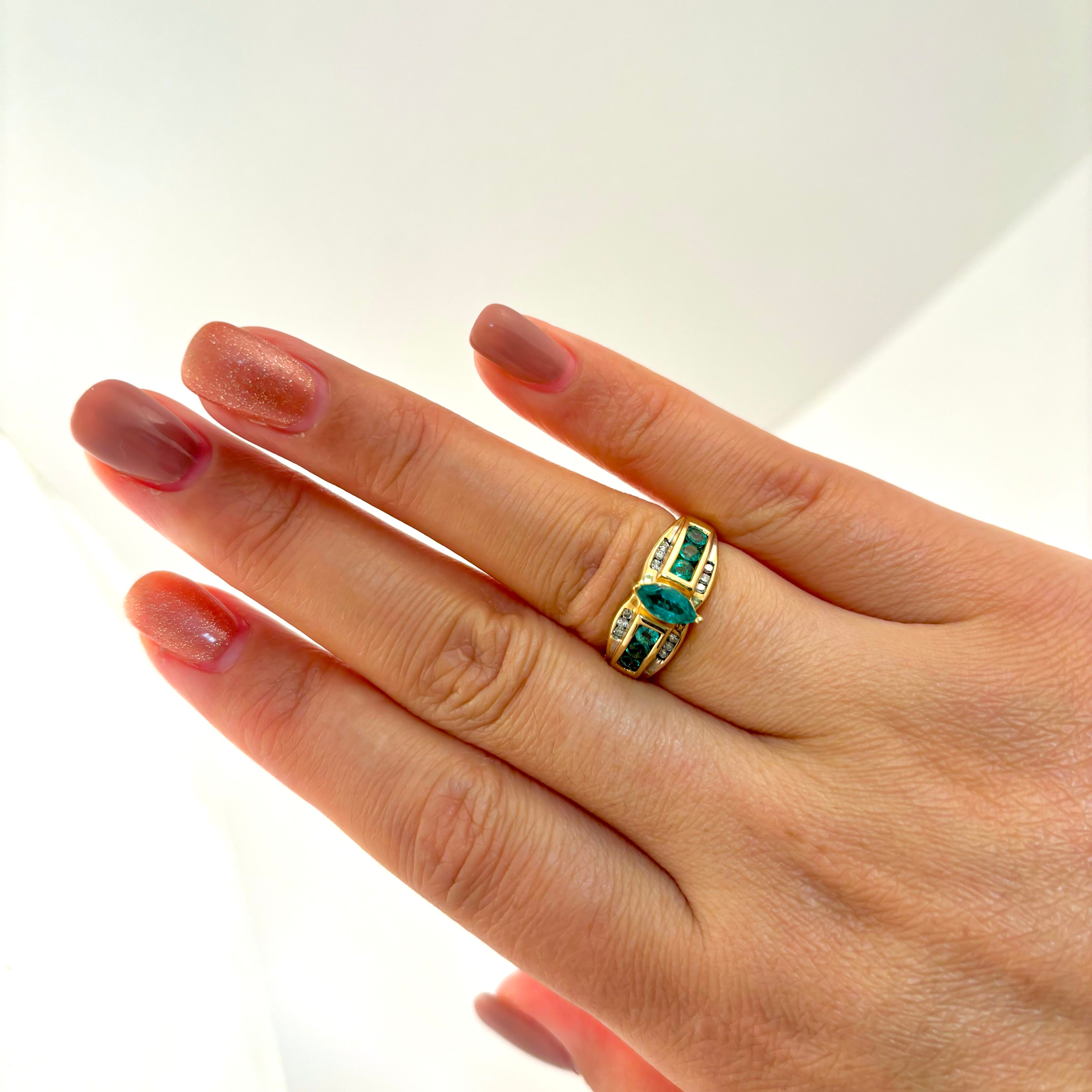 14k Yellow Gold Emerald and Diamond Ring | 0.67ctw, 0.10ctw | SZ 6