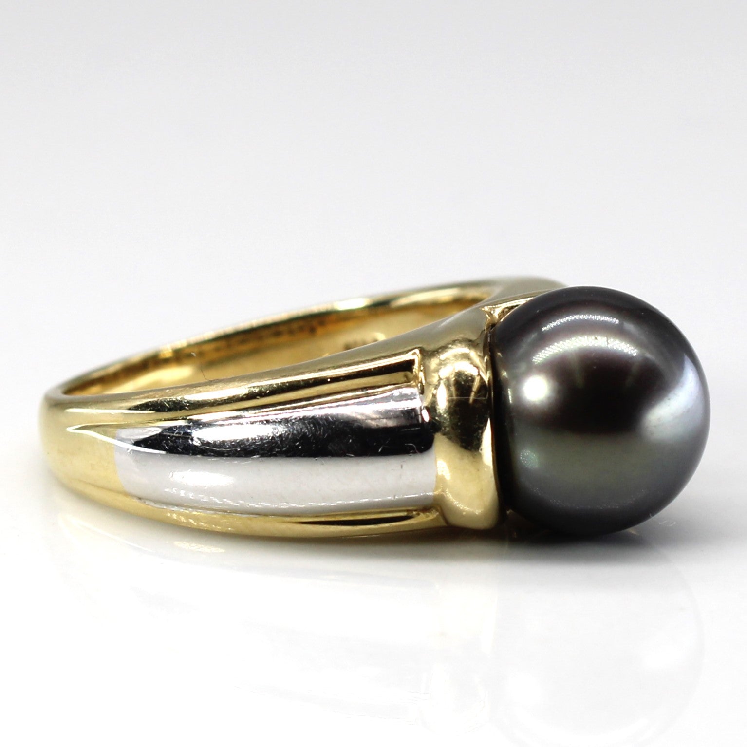 Two Tone Gold Black Pearl Ring | SZ 7 |