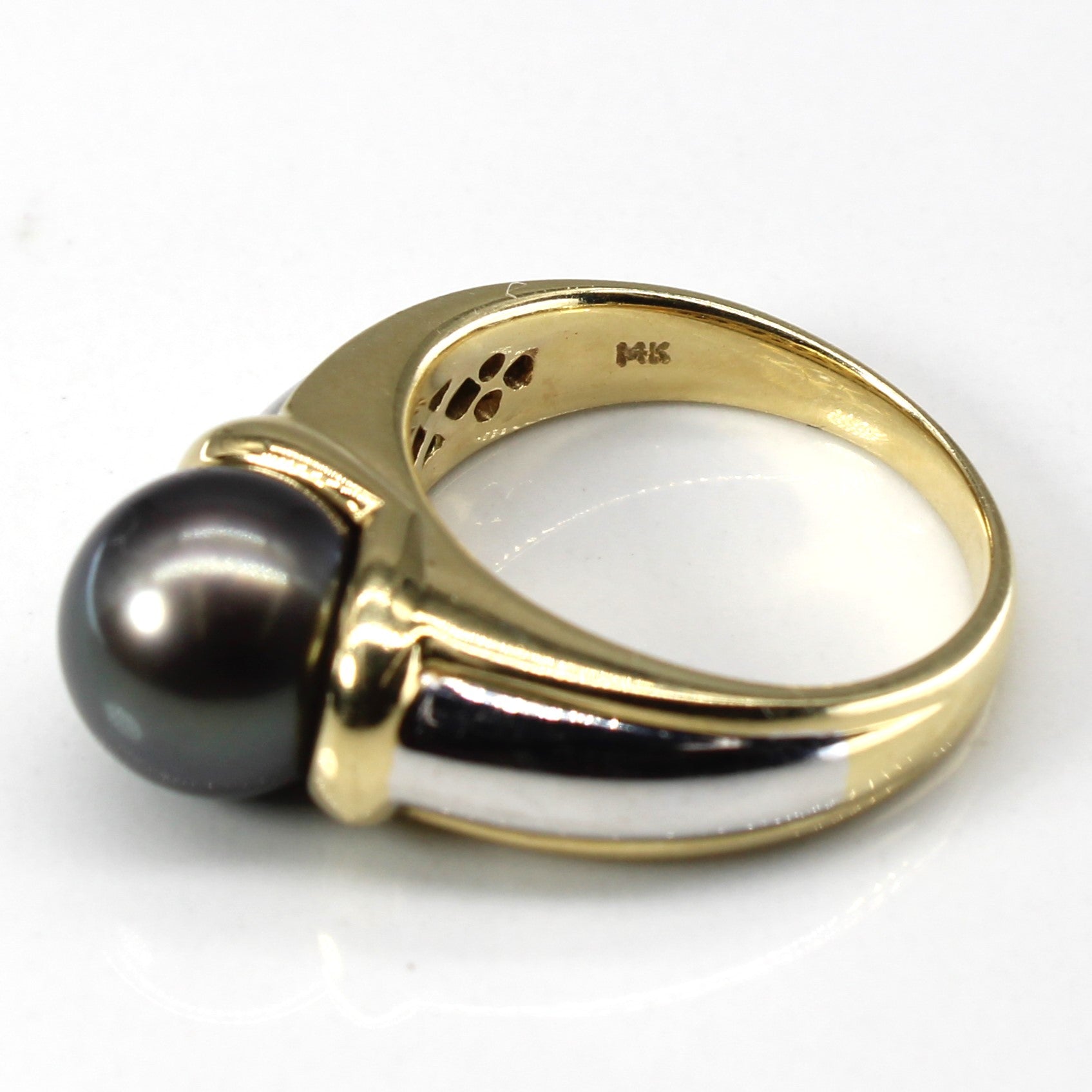 Two Tone Gold Black Pearl Ring | SZ 7 |