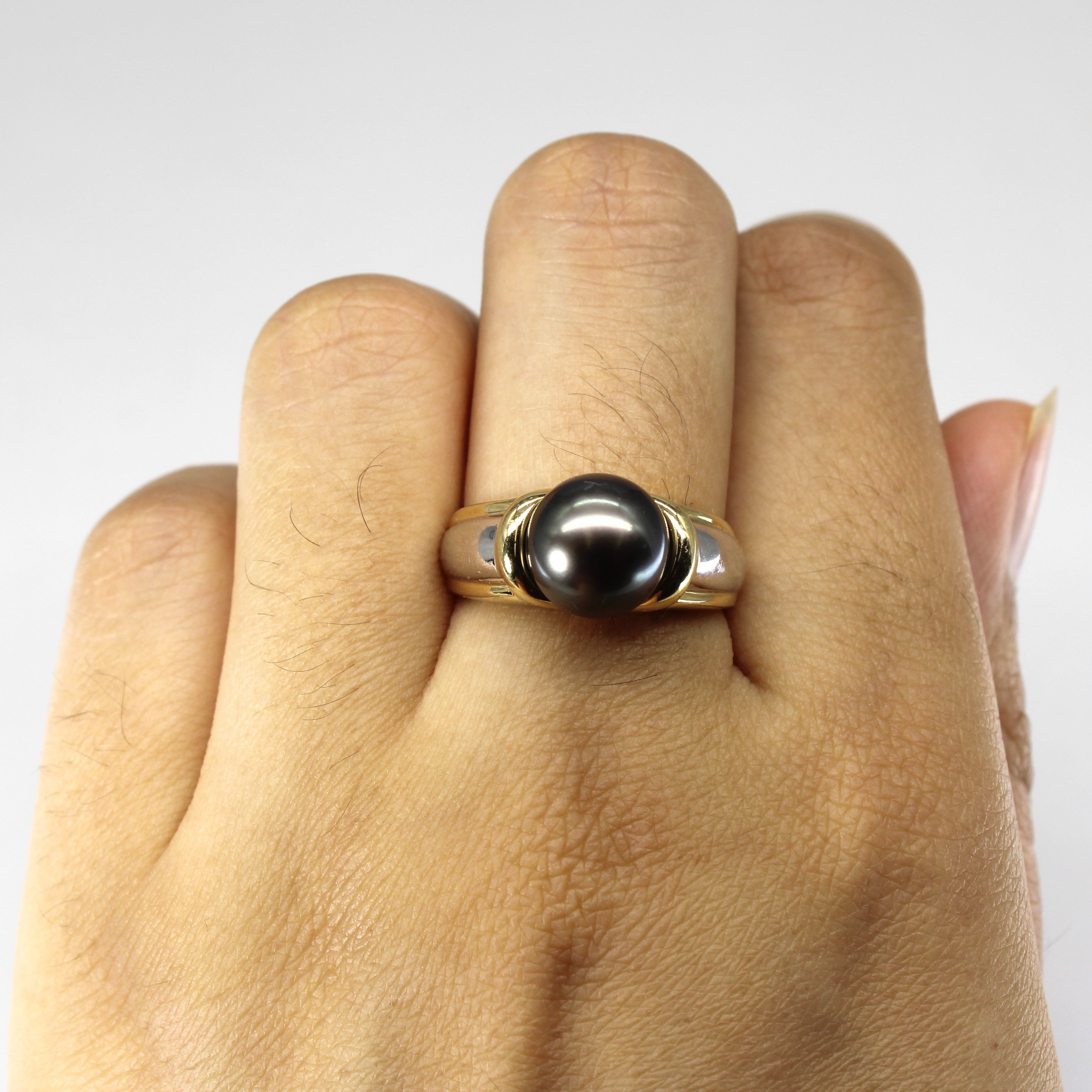 Two Tone Gold Black Pearl Ring | SZ 7 |