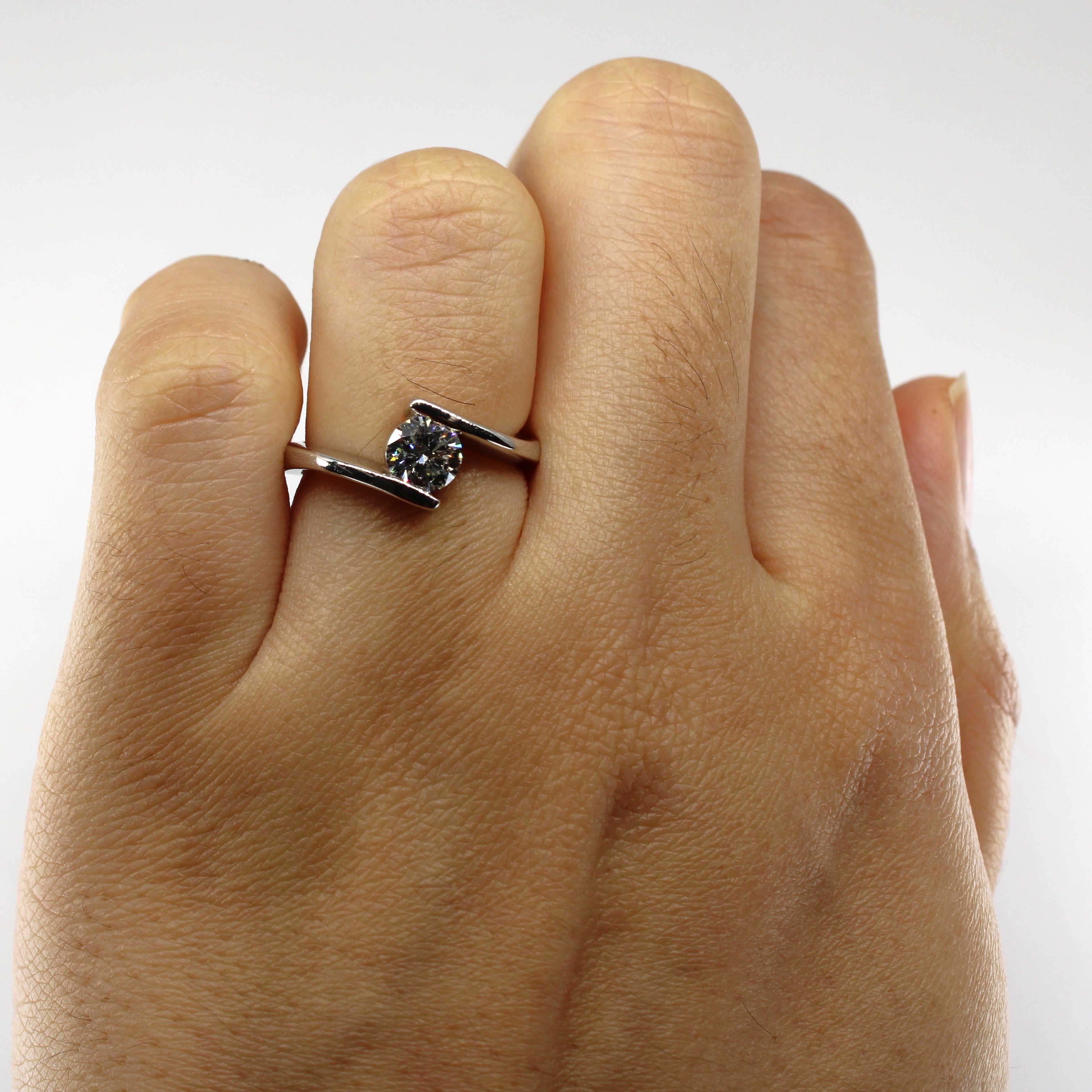 Bypass Solitaire Diamond Engagement Ring | 0.61ct SI2 I | SZ 5.25 |