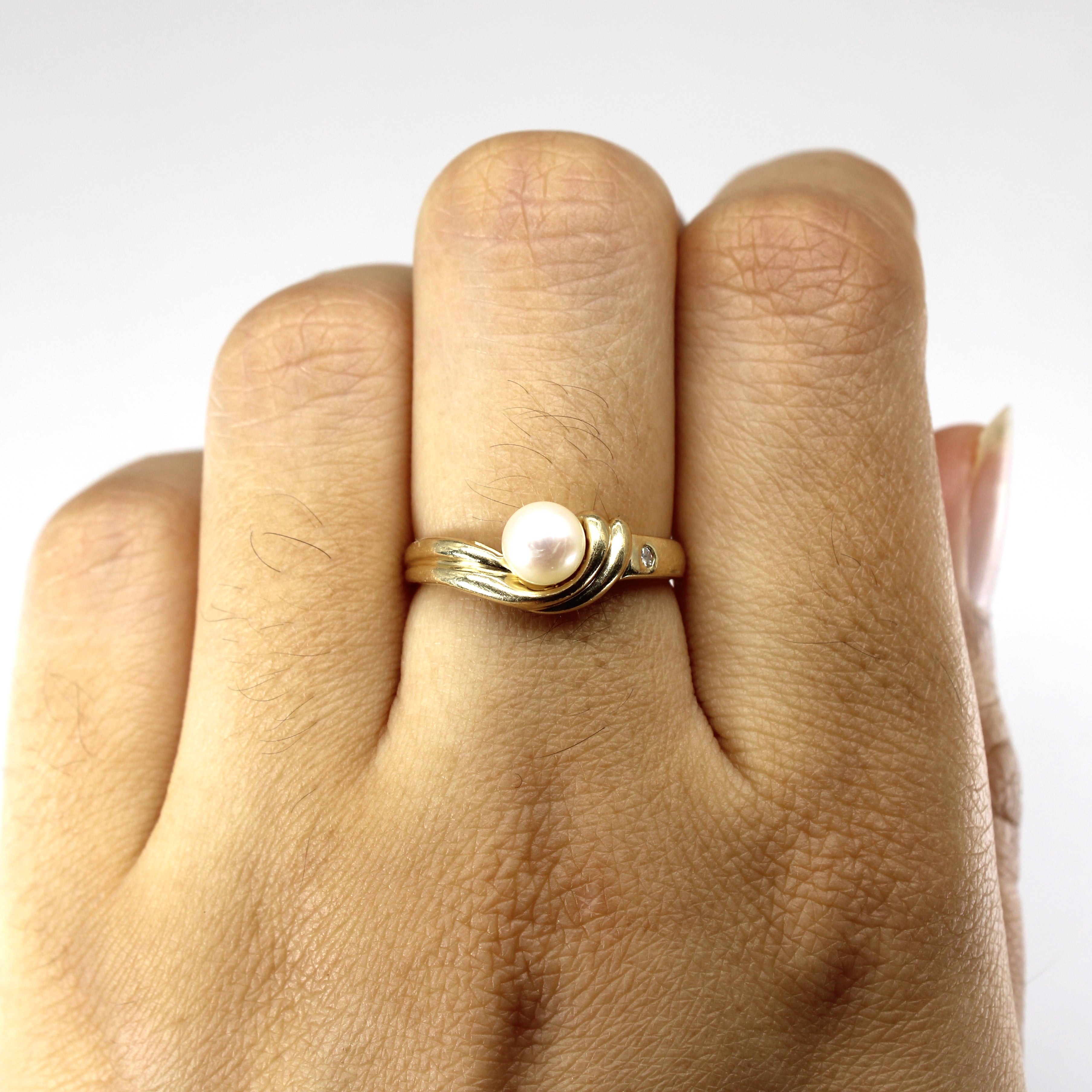 Pearl & Diamond Bypass Ring | 0.01ct | SZ 6.5 |
