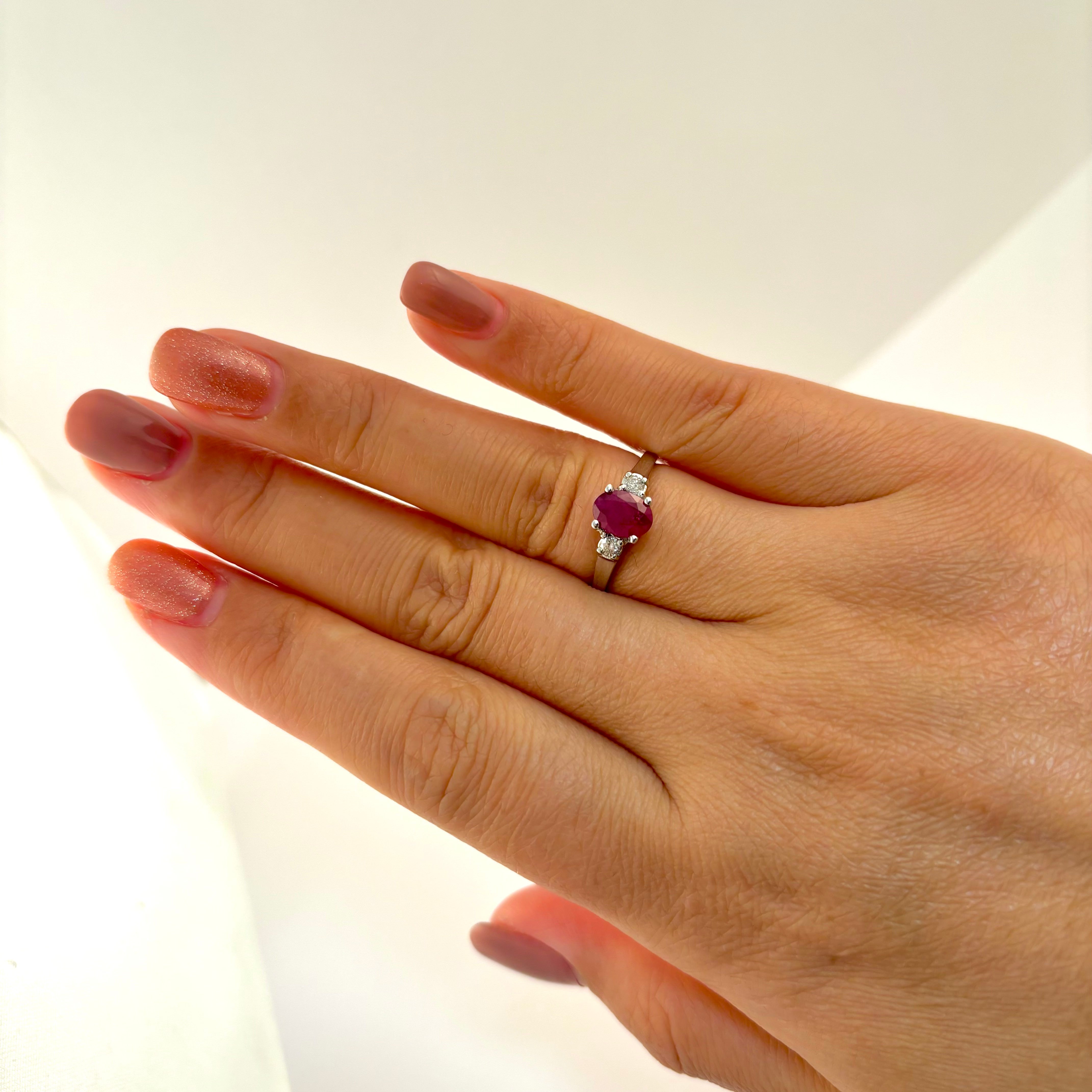 14k White Gold Ruby and Diamond Ring | 1.00ct, 0.09ctw | Size 7.25