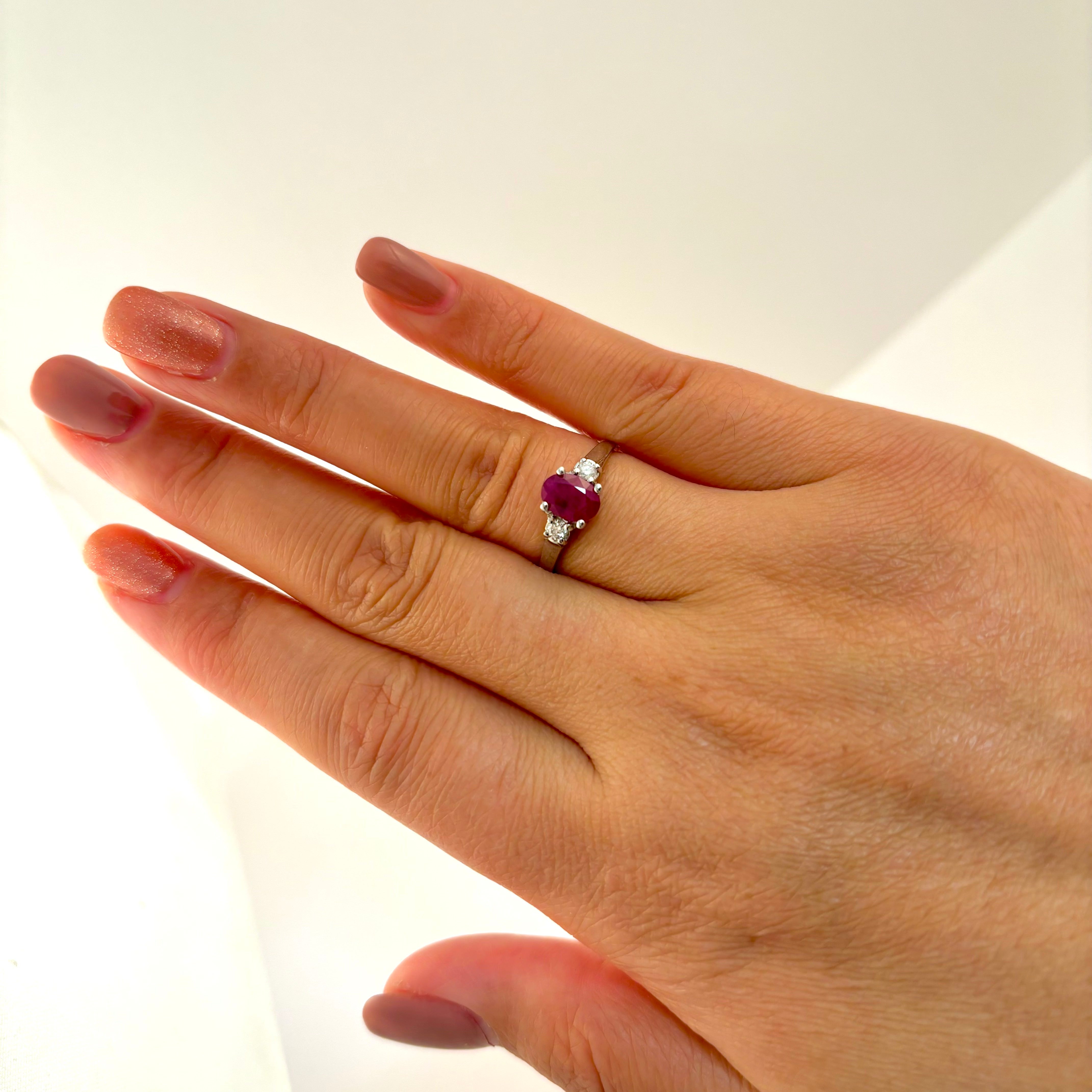 14k White Gold Ruby and Diamond Ring | 1.00ct, 0.09ctw | Size 7.25