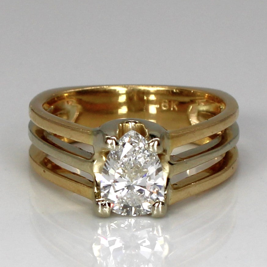 Bague de fiançailles solitaire en diamant poire | 0,73 ct SI2 E | Taille 5 |