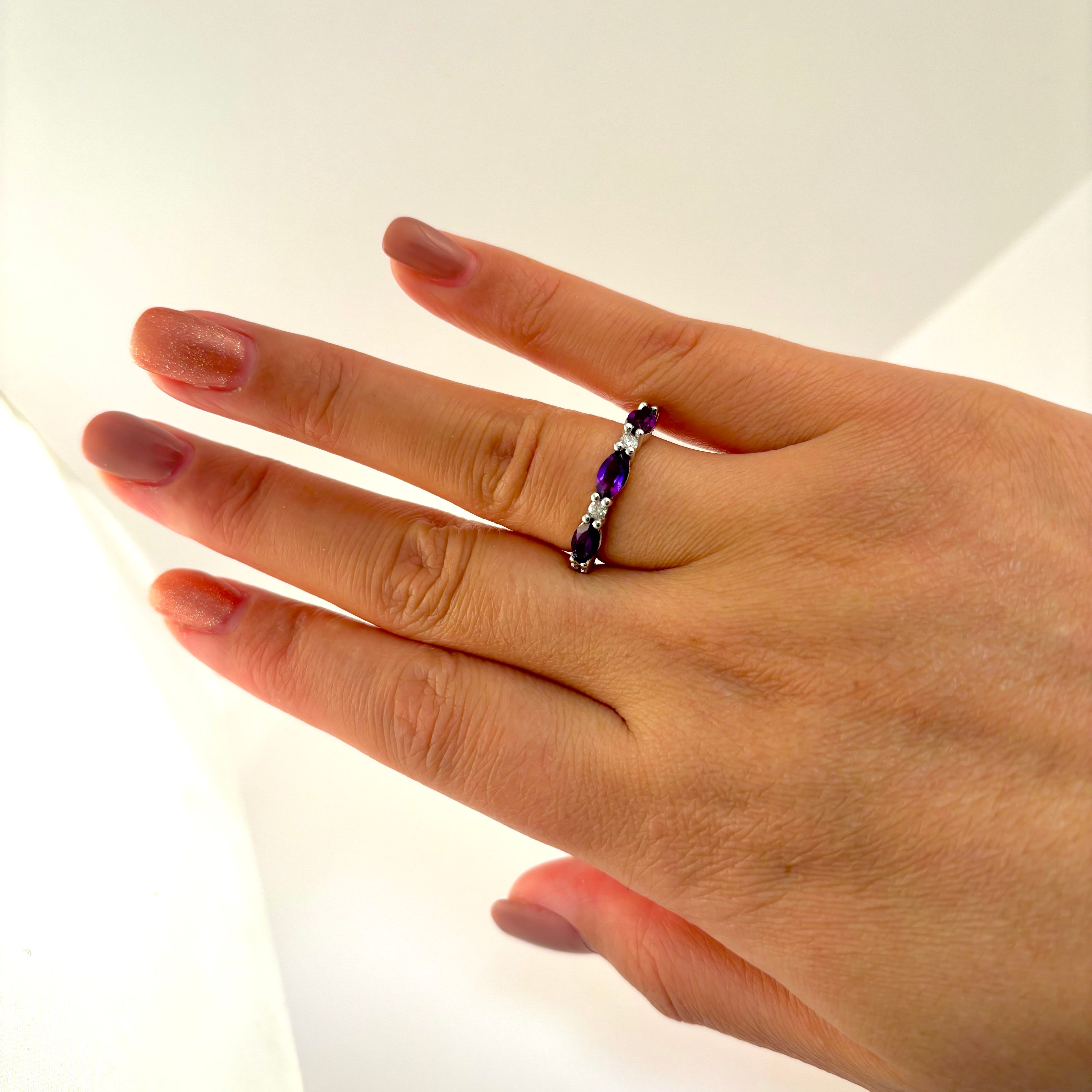 14k Amethyst and Diamond Ring | 1.04ctw, 0.18ctw | SZ 7