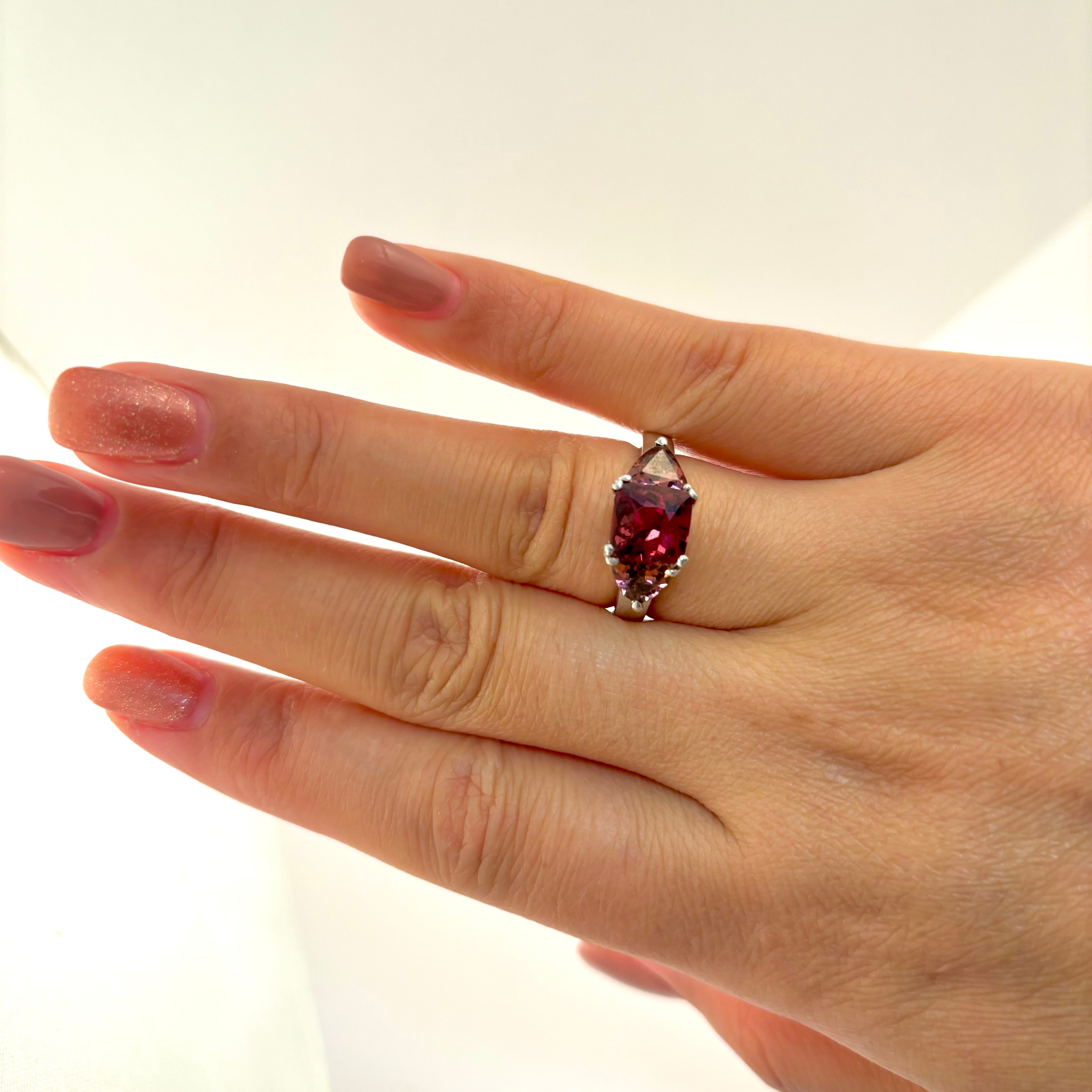 18k White Gold Rhodolite Garnet and Pink Sapphire Ring | 3.10ct, 1.50ctw | SZ 6.5