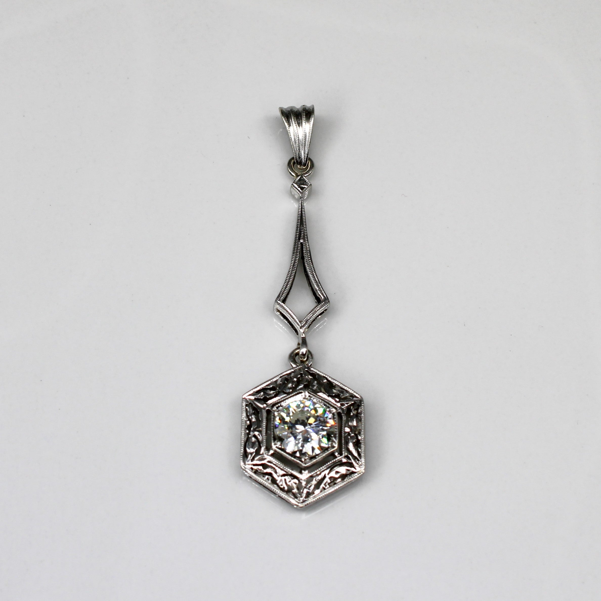 Solitaire Diamond Filigree Gold Hanging Pendant | 0.89ct SI1/SI2 I/J |