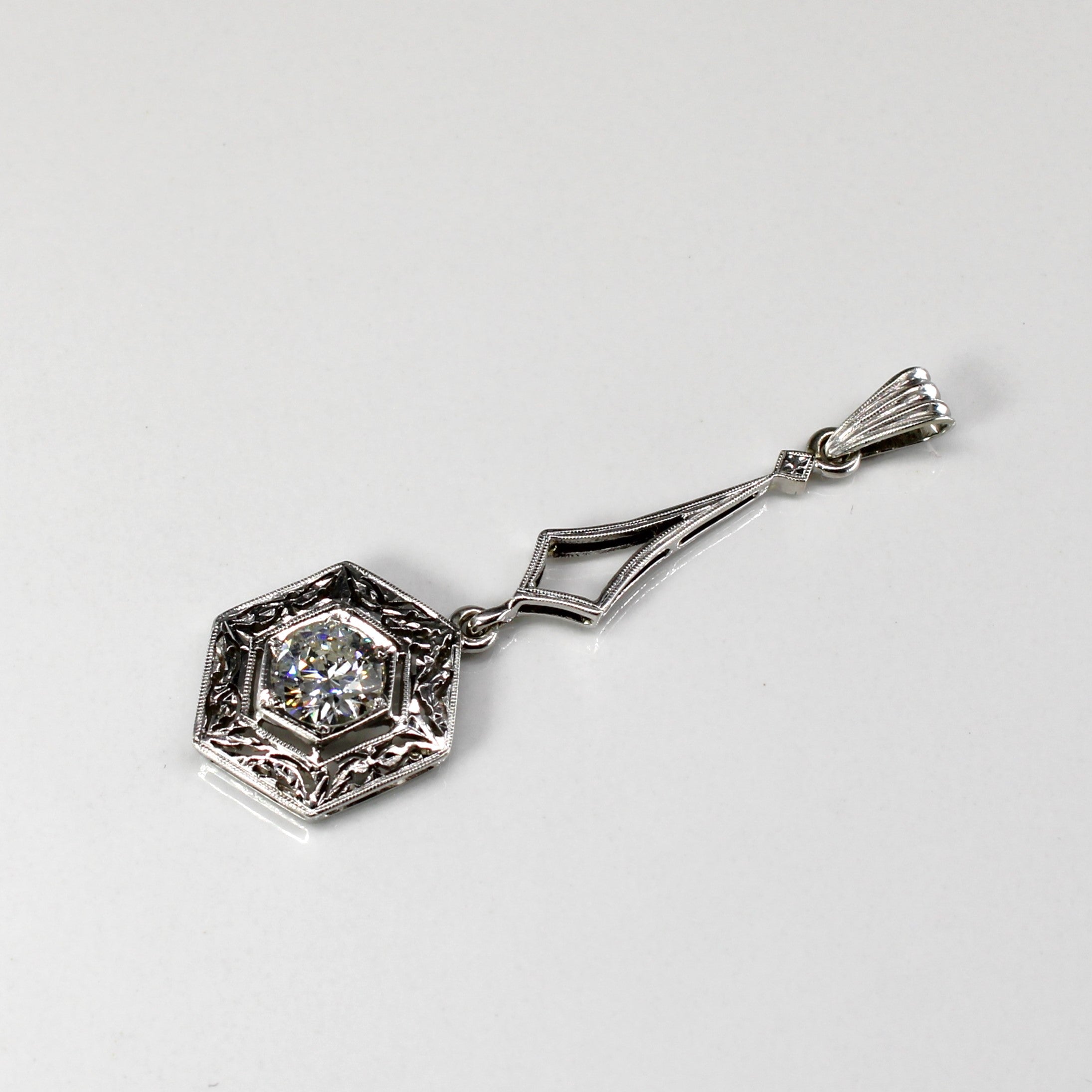 Solitaire Diamond Filigree Gold Hanging Pendant | 0.89ct SI1/SI2 I/J |
