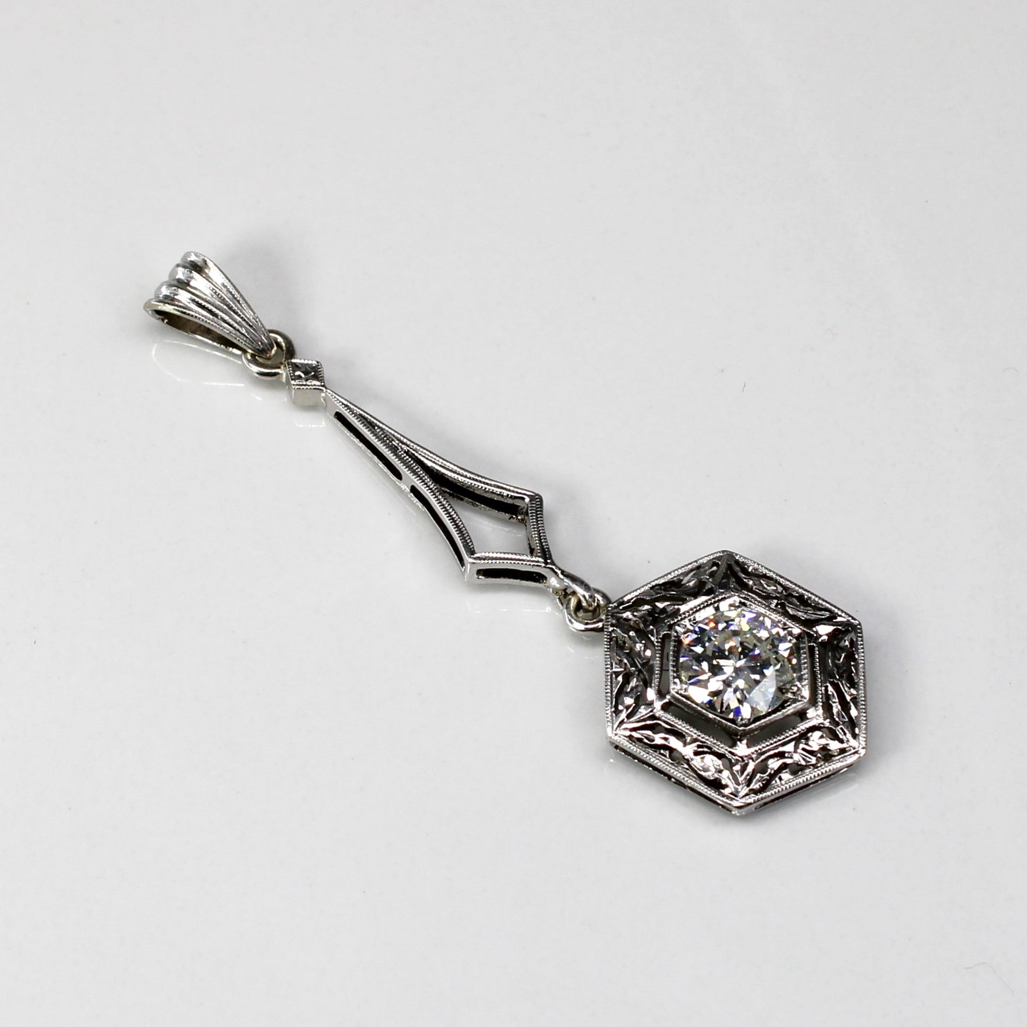 Solitaire Diamond Filigree Gold Hanging Pendant | 0.89ct SI1/SI2 I/J |