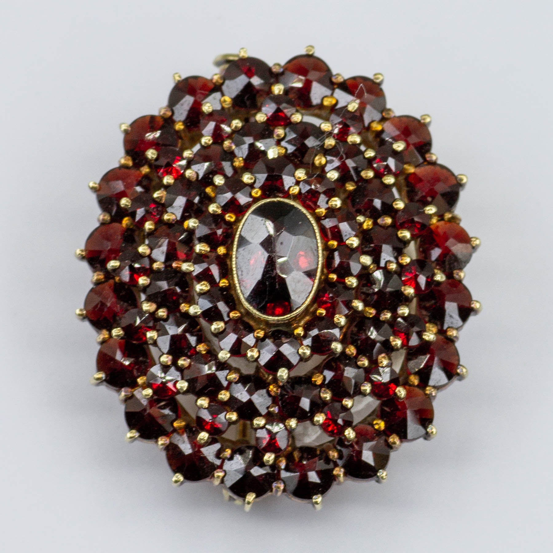 14k Garnet Antique Bohemian Cluster Brooch | 6.24 ctw |