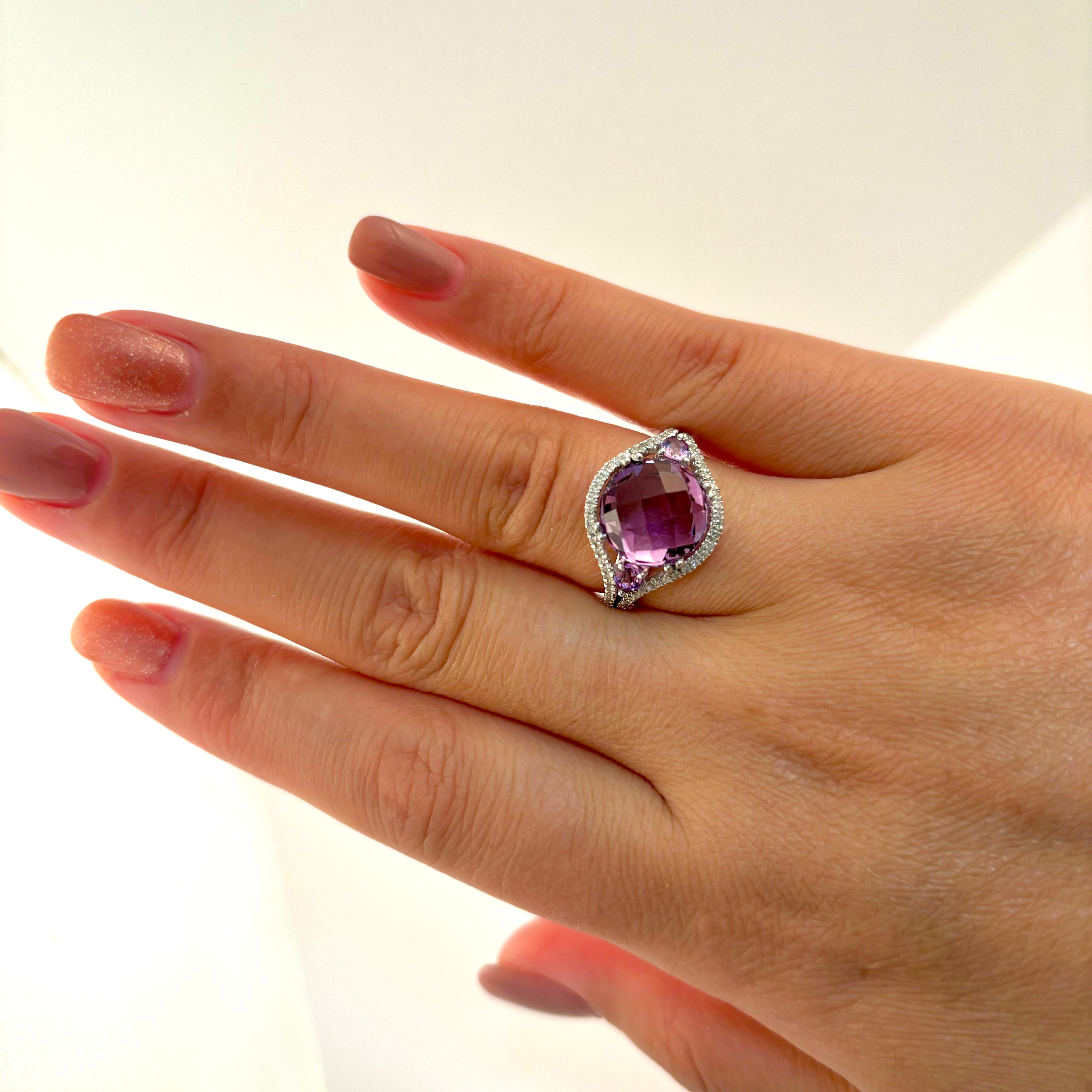 Bague en or blanc 18 carats, améthyste et diamants | Améthyste : 5,83 ct, diamants : 0,20 ct | Taille 7