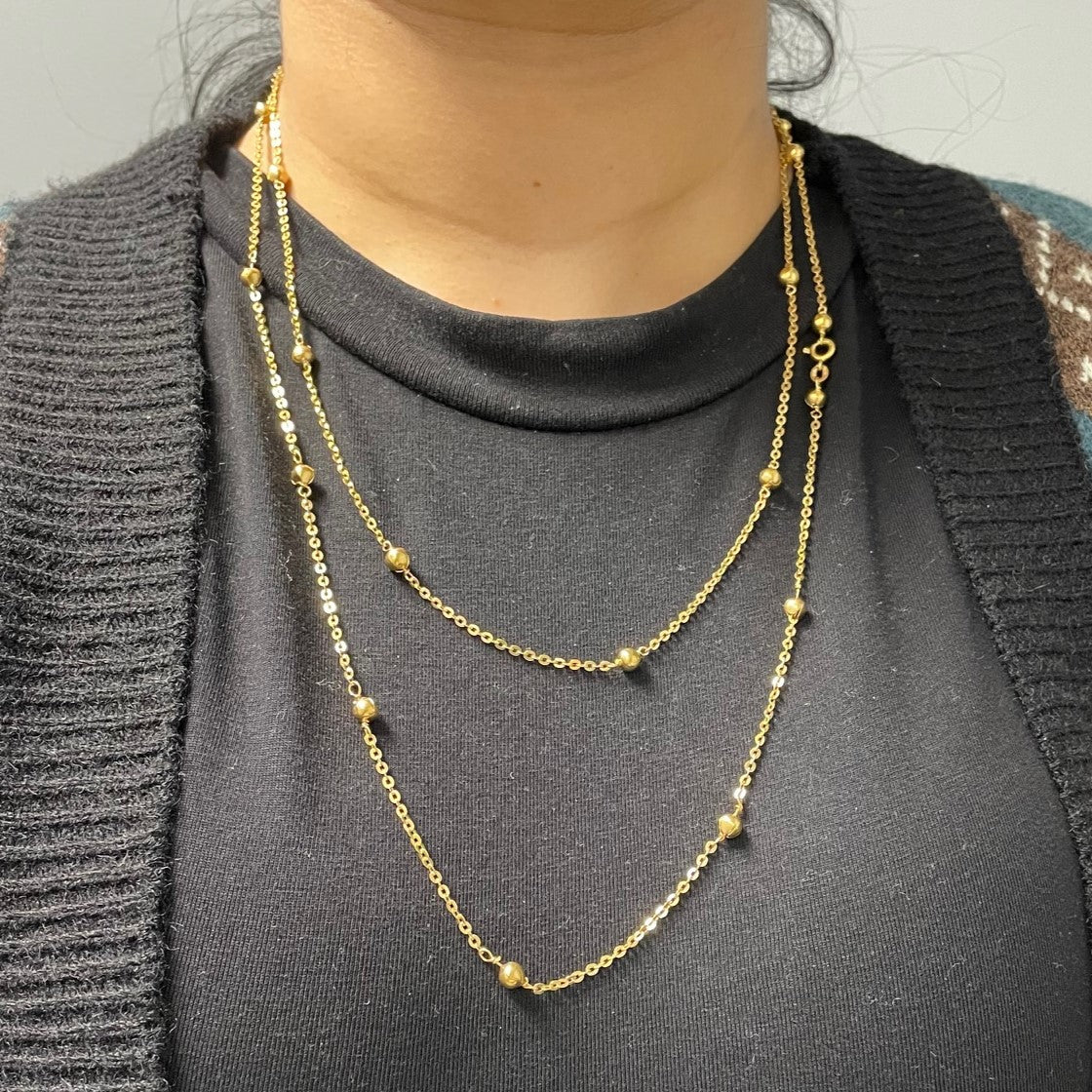 Rolo Chain with Beads Gold Necklace | 46"|