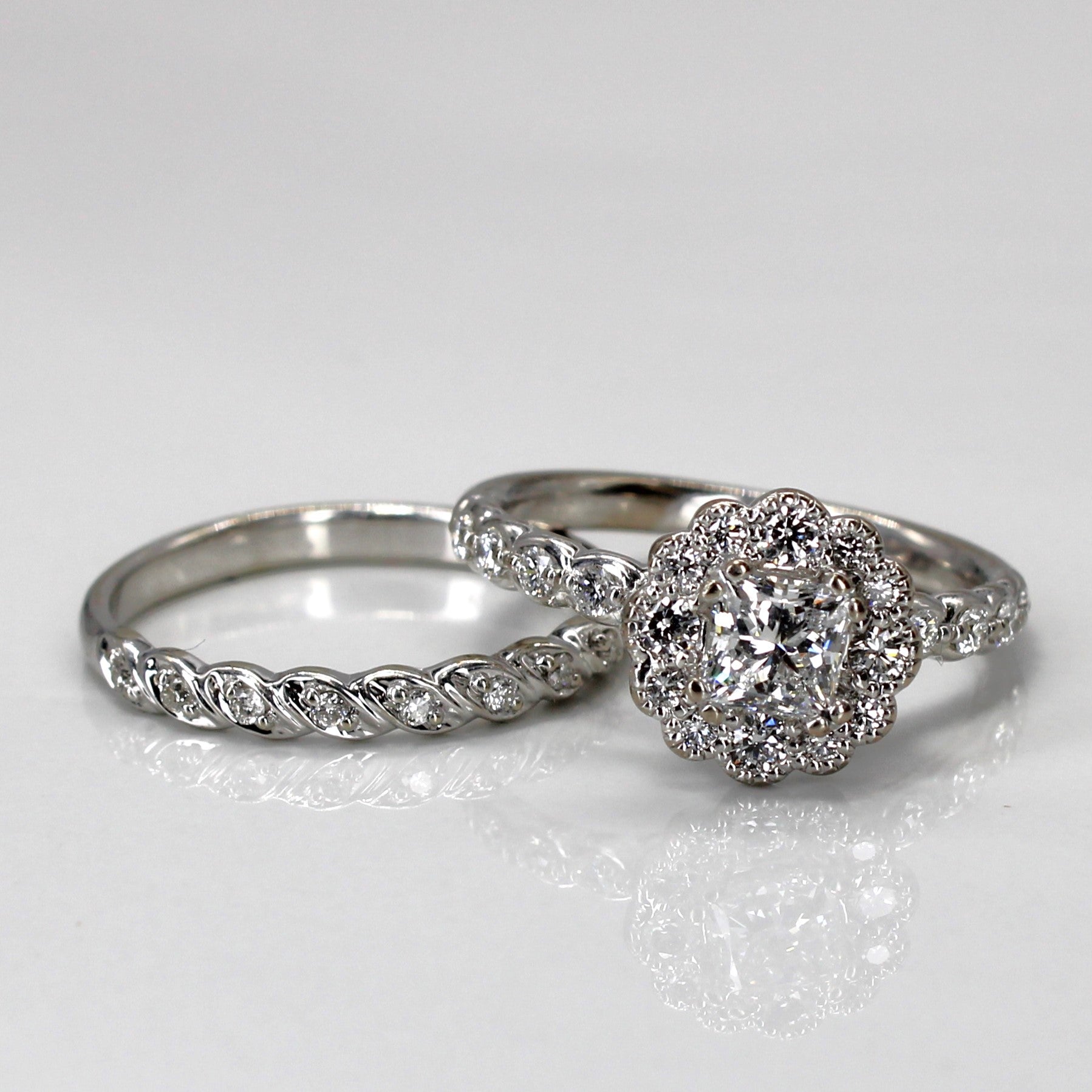 GIA Certfied 18k Canadian Halo Diamond Engagement Ring Set | 1.05ctw SI1 E | SZ 6.25 |