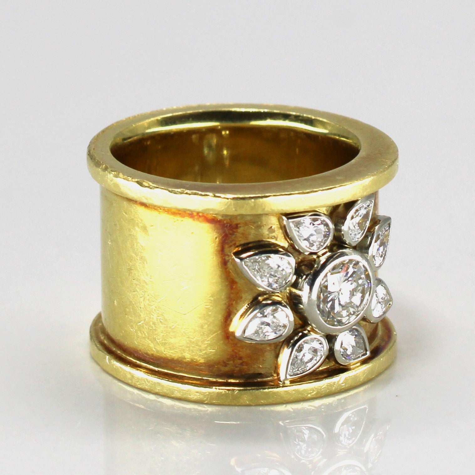 Bezel Set Multi Diamond Wide Gold Ring | 1.56ctw VS1/VS2 J/K | SZ 6.5 |