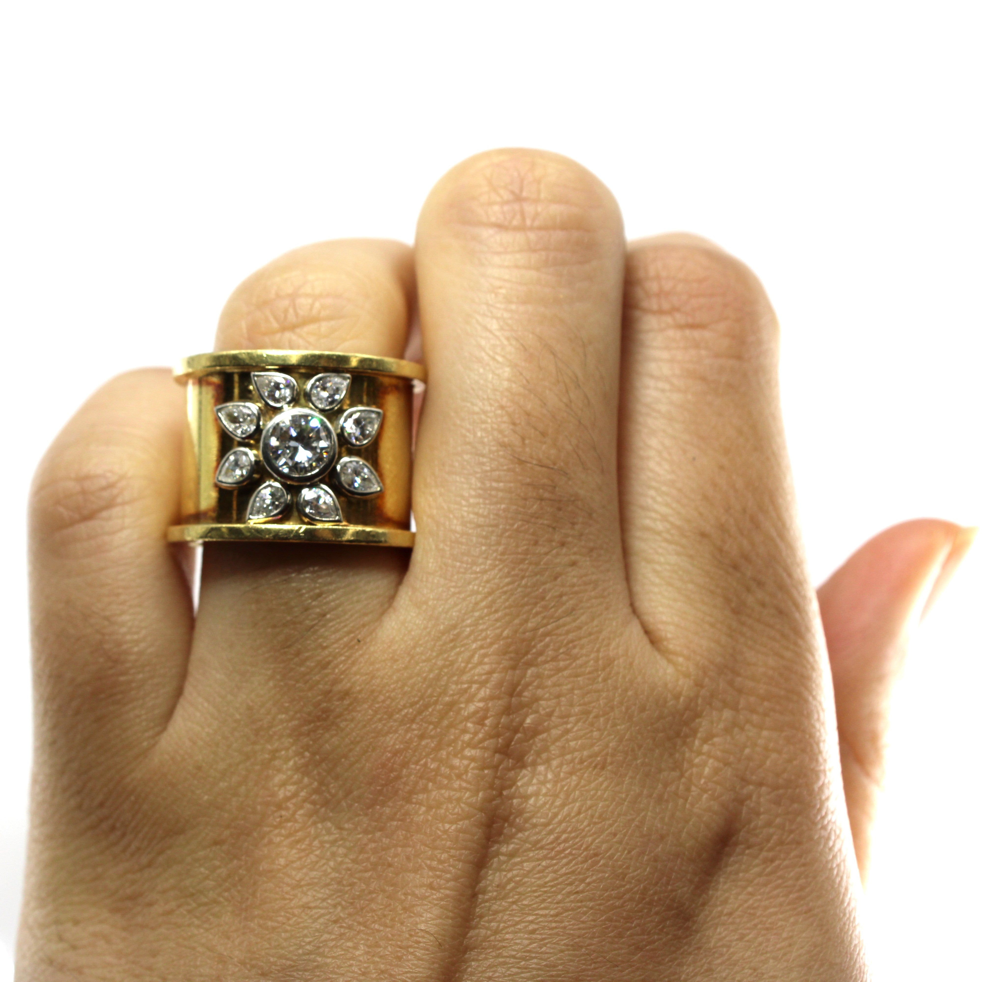 Bezel Set Multi Diamond Wide Gold Ring | 1.56ctw VS1/VS2 J/K | SZ 6.5 |