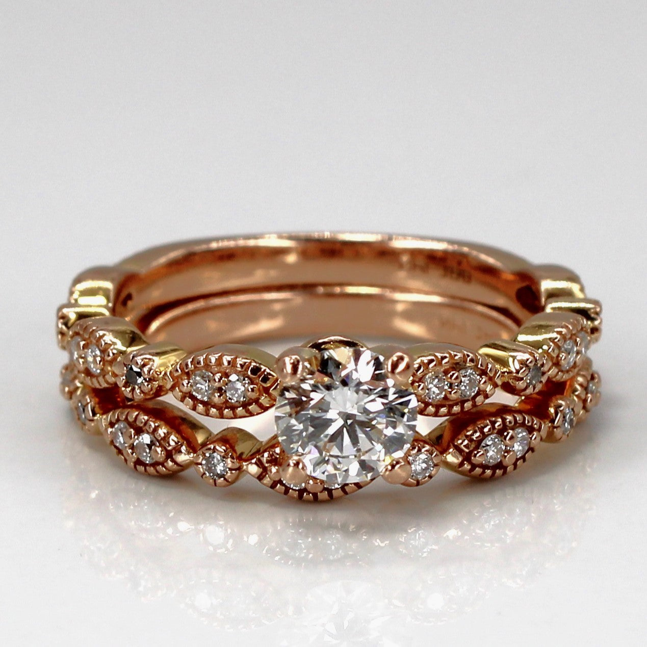 Milgrain Detail Diamond Engagement Ring Set | 0.87ctw VS2 G/H | SZ 7 |