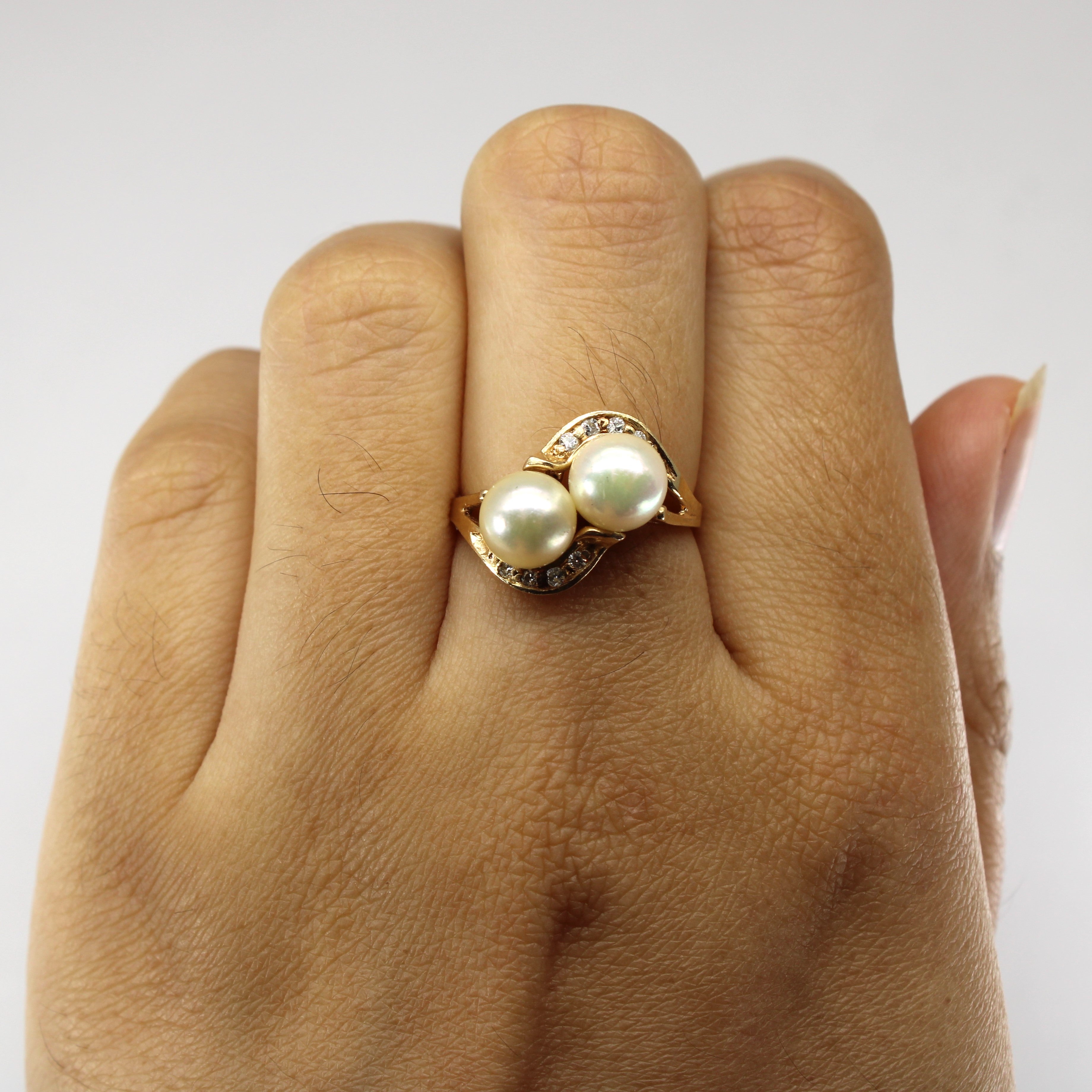 Bypass Pearl & Diamond Ring | 0.08ctw | SZ 6 |