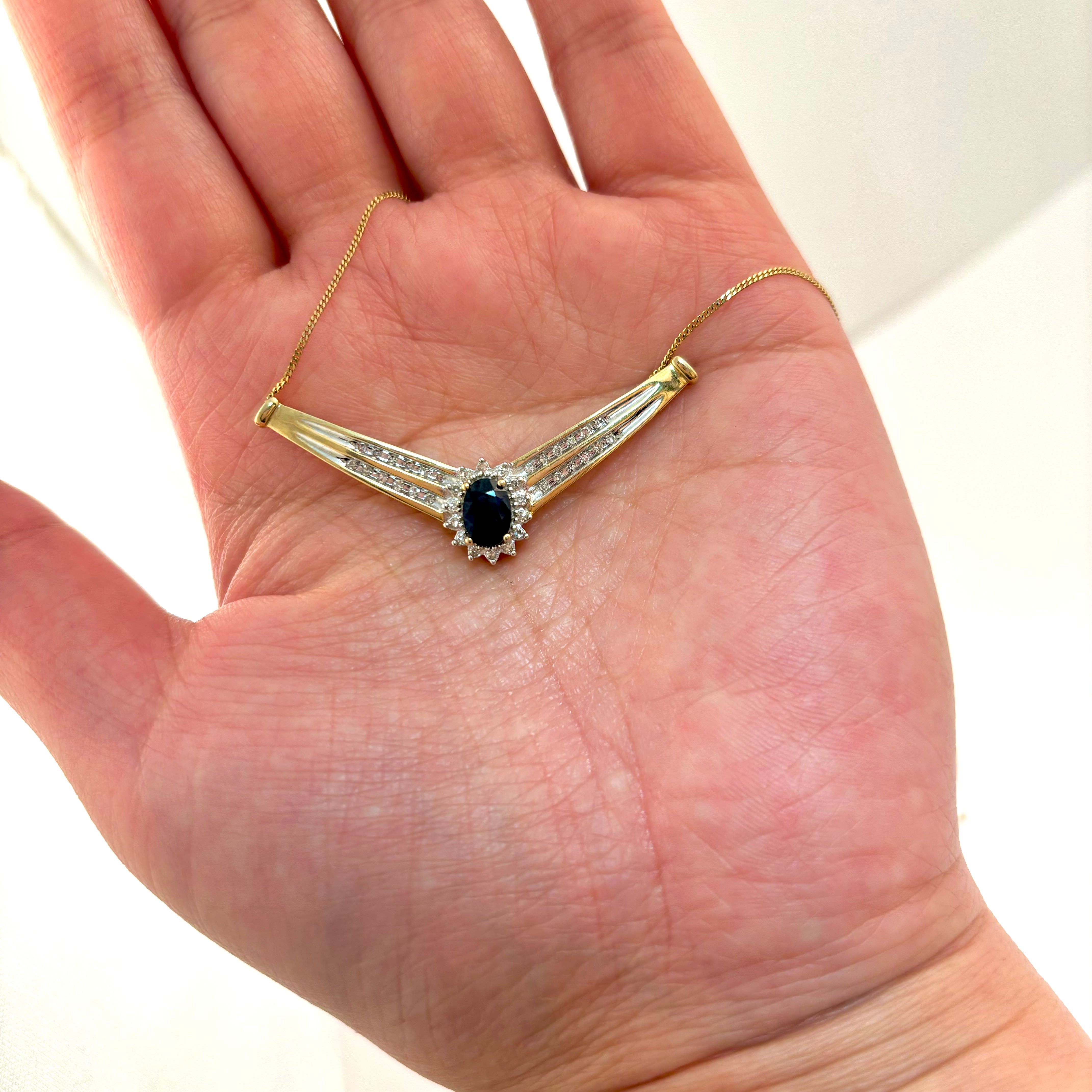 14k Yellow Gold Sapphire and Diamond Necklace | 0.93ct, 0.25ctw | 18"