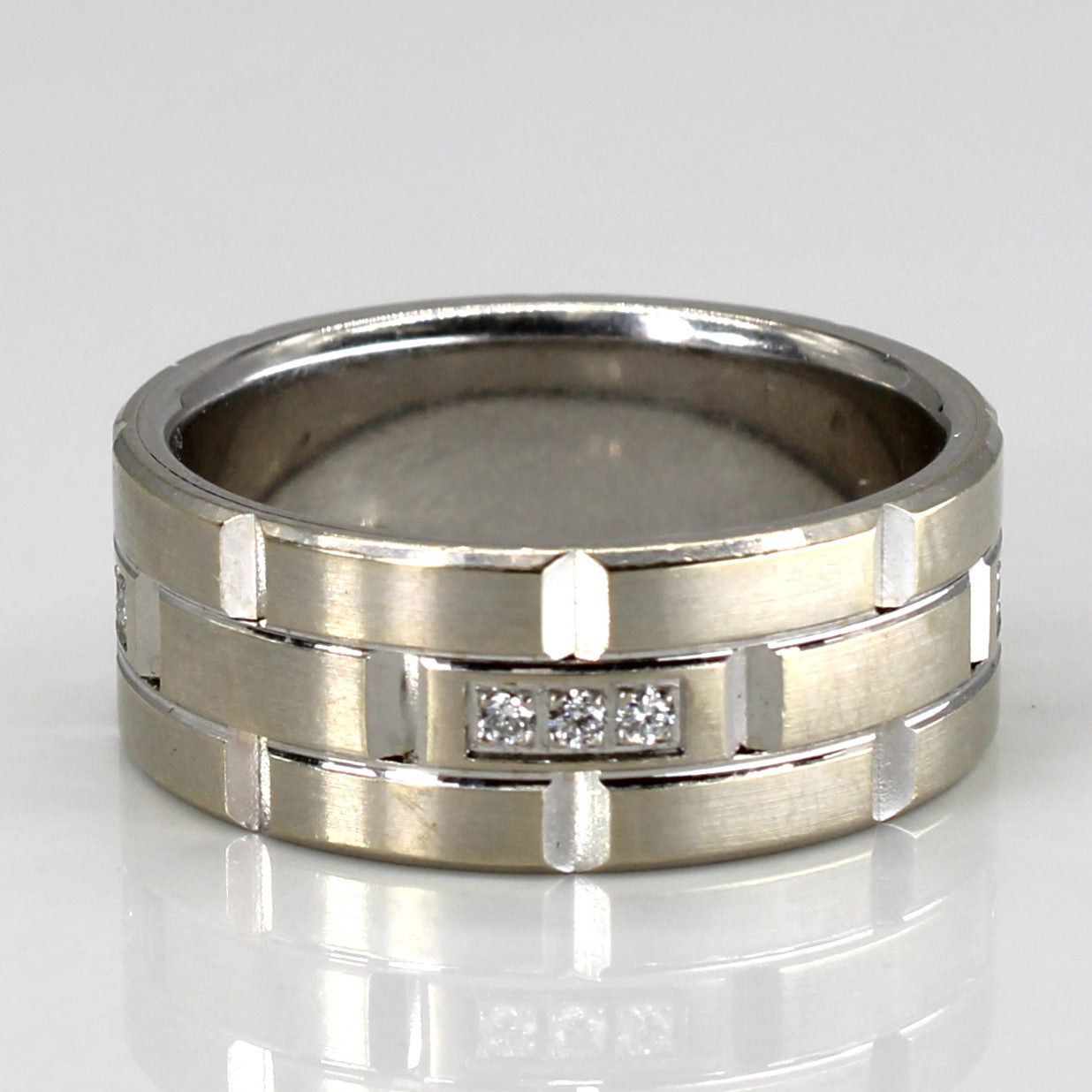 Diamond and Textured Wide White 18k Gold Band | 0.084 ctw | SZ 11.5 |