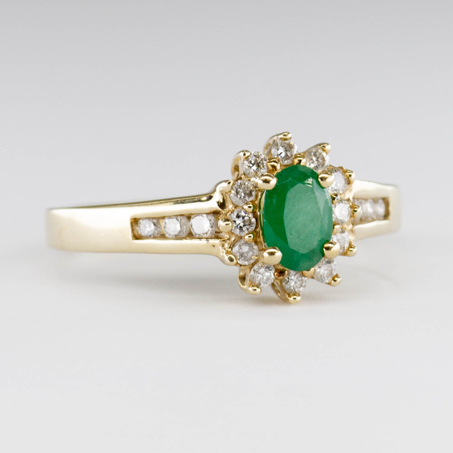 Emerald & Diamond Halo 10k Ring | 0.35ctw, 0.25ct | SZ 7.5 |