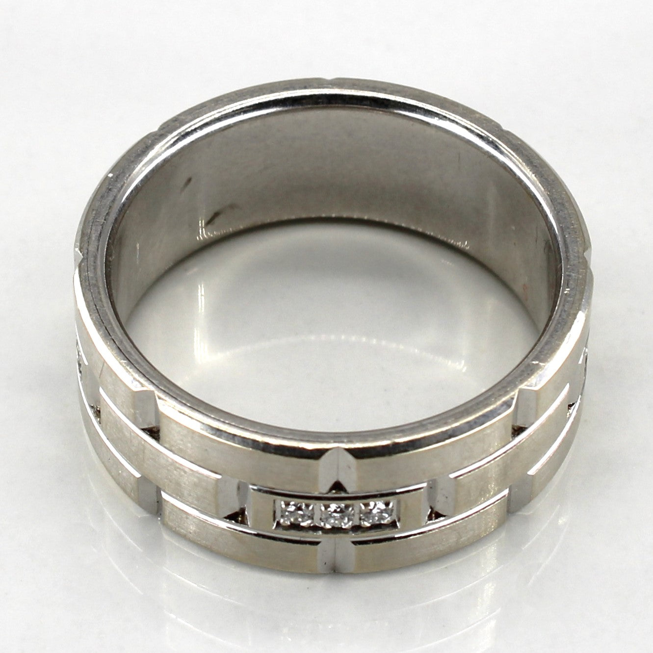 Diamond and Textured Wide White 18k Gold Band | 0.084 ctw | SZ 11.5 |