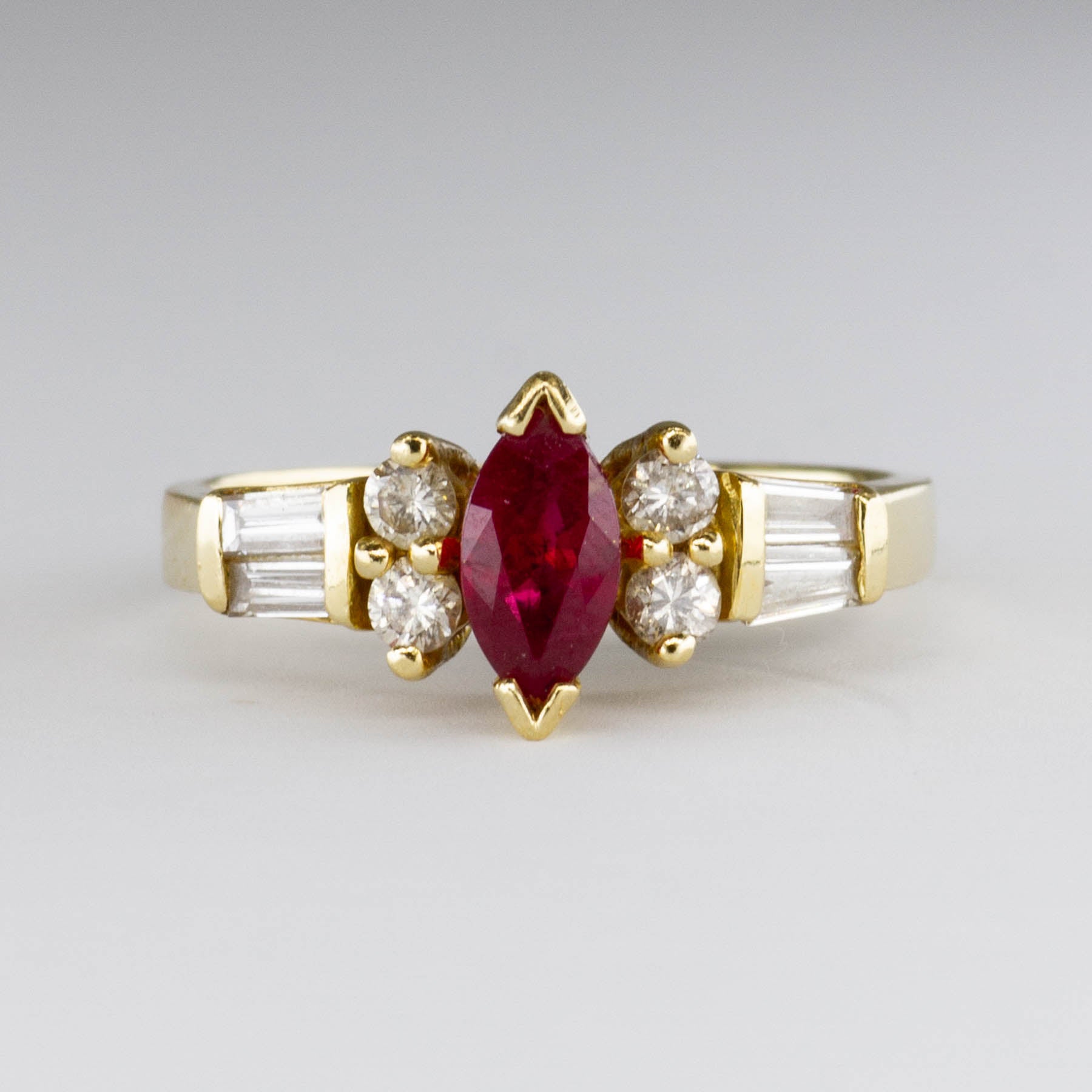 Ruby Marquise Cut & Diamond 18k Ring | 0.40ct, 0.55ctw | SZ 6 |
