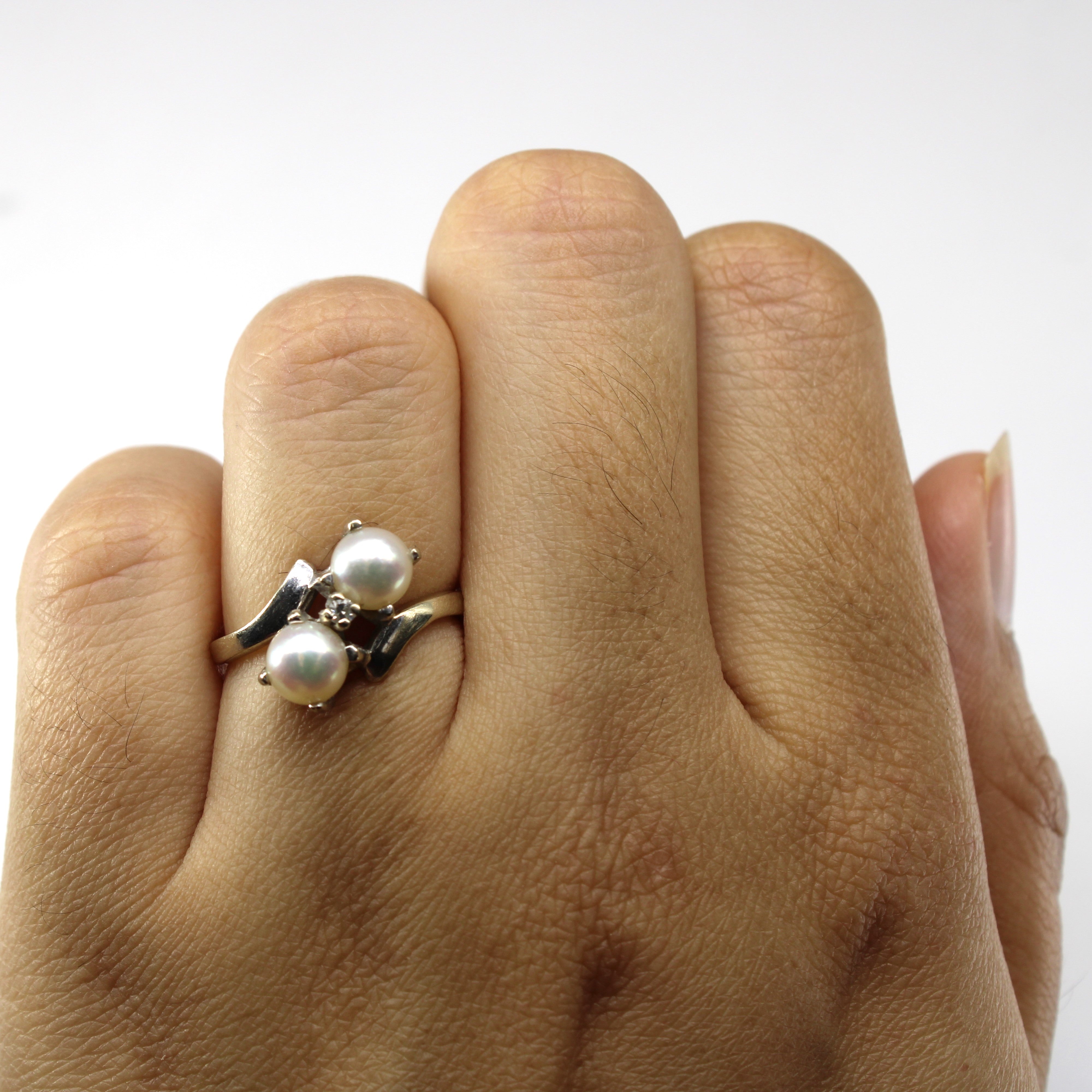 Bypass Pearl & Diamond Ring | 0.02ct | SZ 5 |