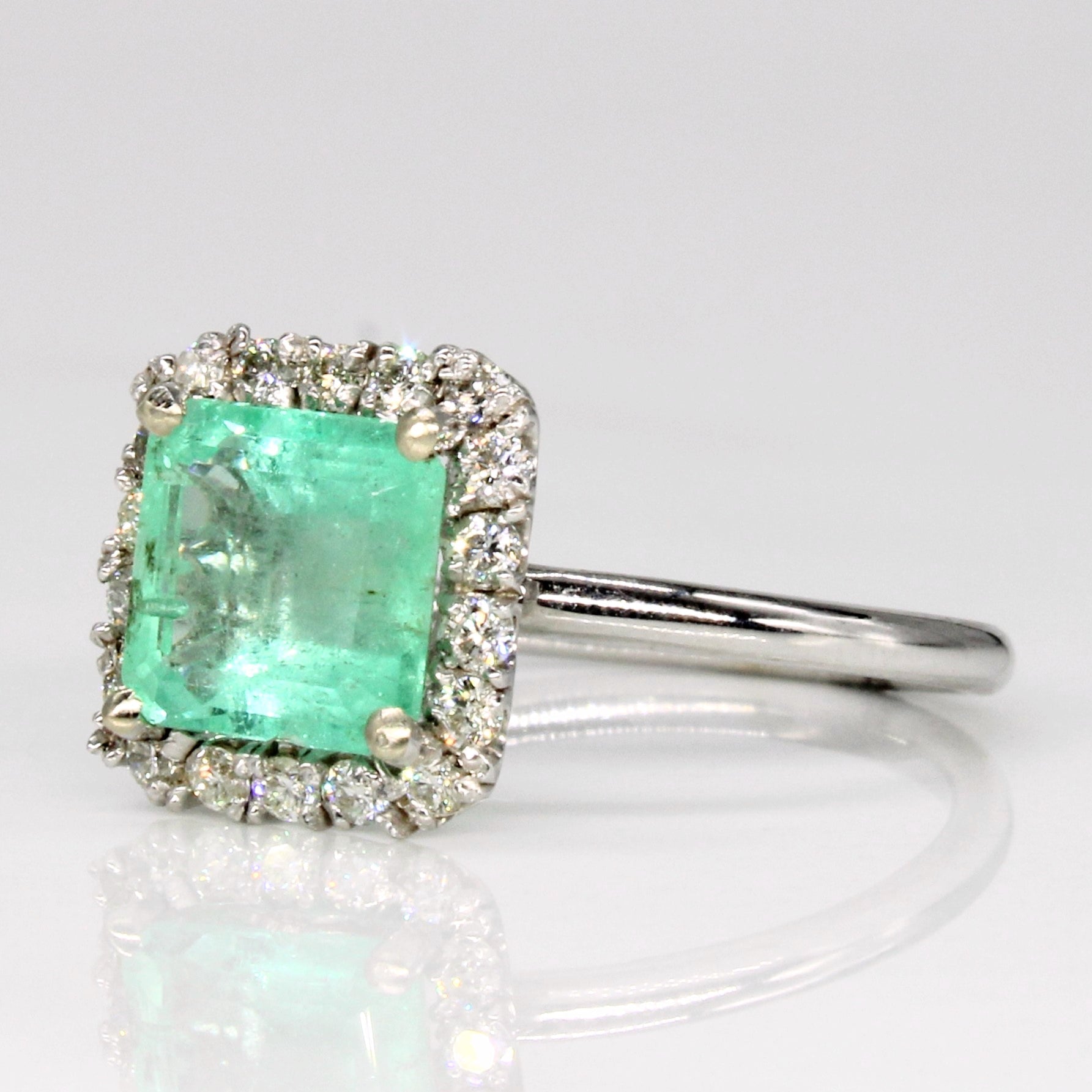 Emerald & Diamond Halo Ring | 1.58ct, 0.28ctw | SZ 6.25 |