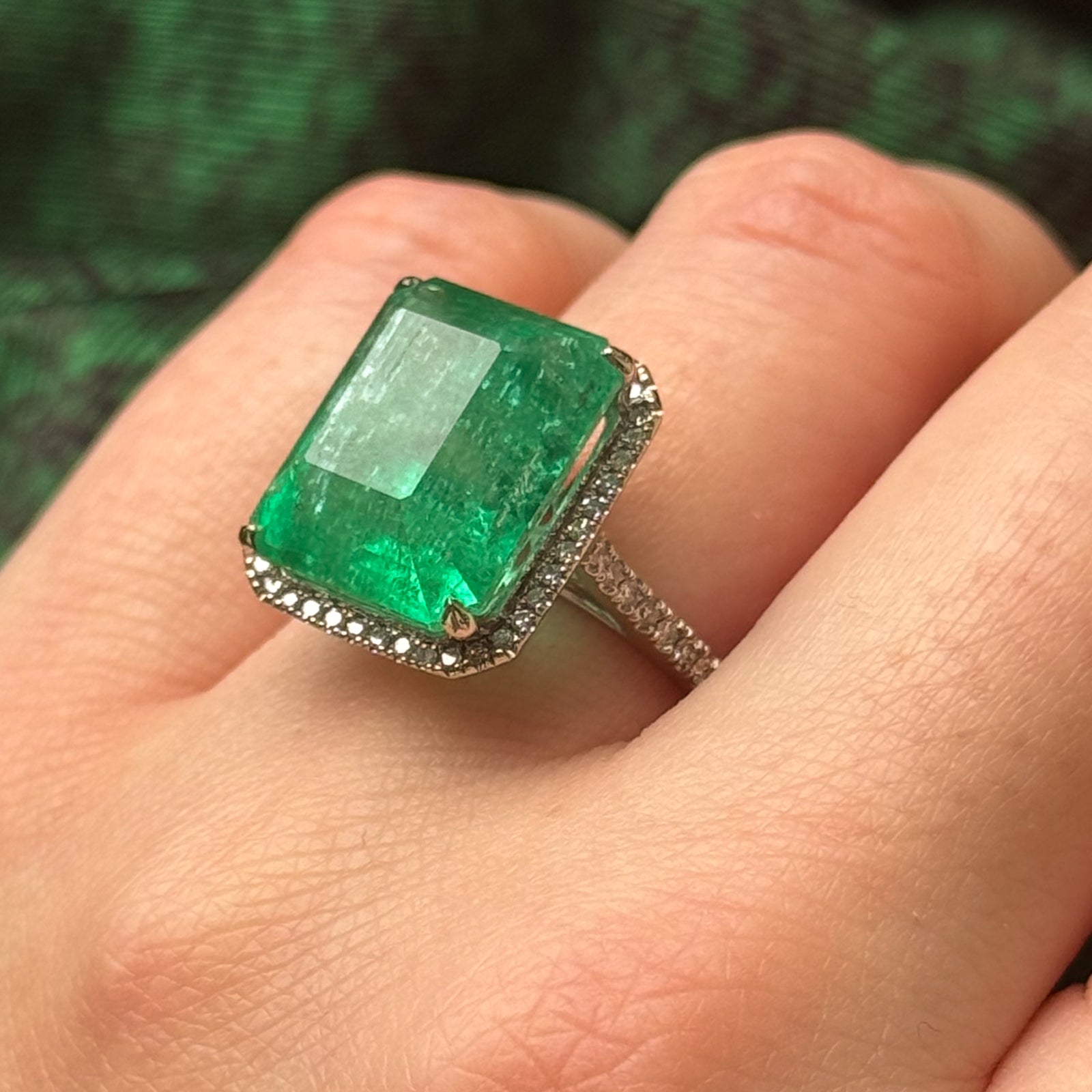 'Effy' Emerald & Diamond Halo Cocktail Ring | 12.67ct, 0.30ctw | SZ 6 |