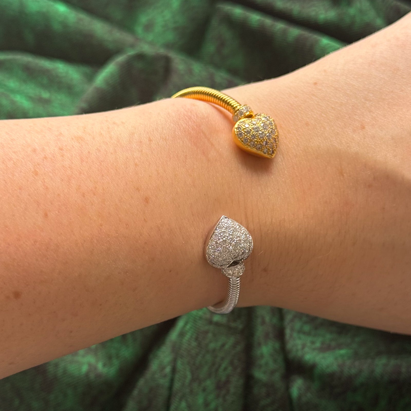 Two Tone Gold Diamond Heart Open Bracelet | 1.25ctw | 6" |