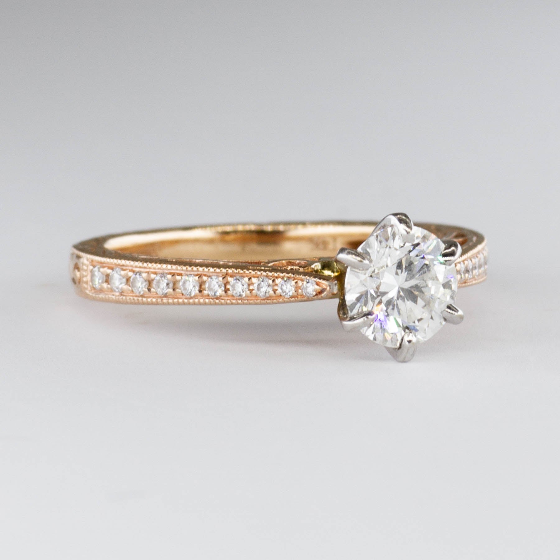Scroll and Milgrain Design 6-Prong Diamond Engagement Ring | 0.65ctw VS1 G Ex | SZ 4 |