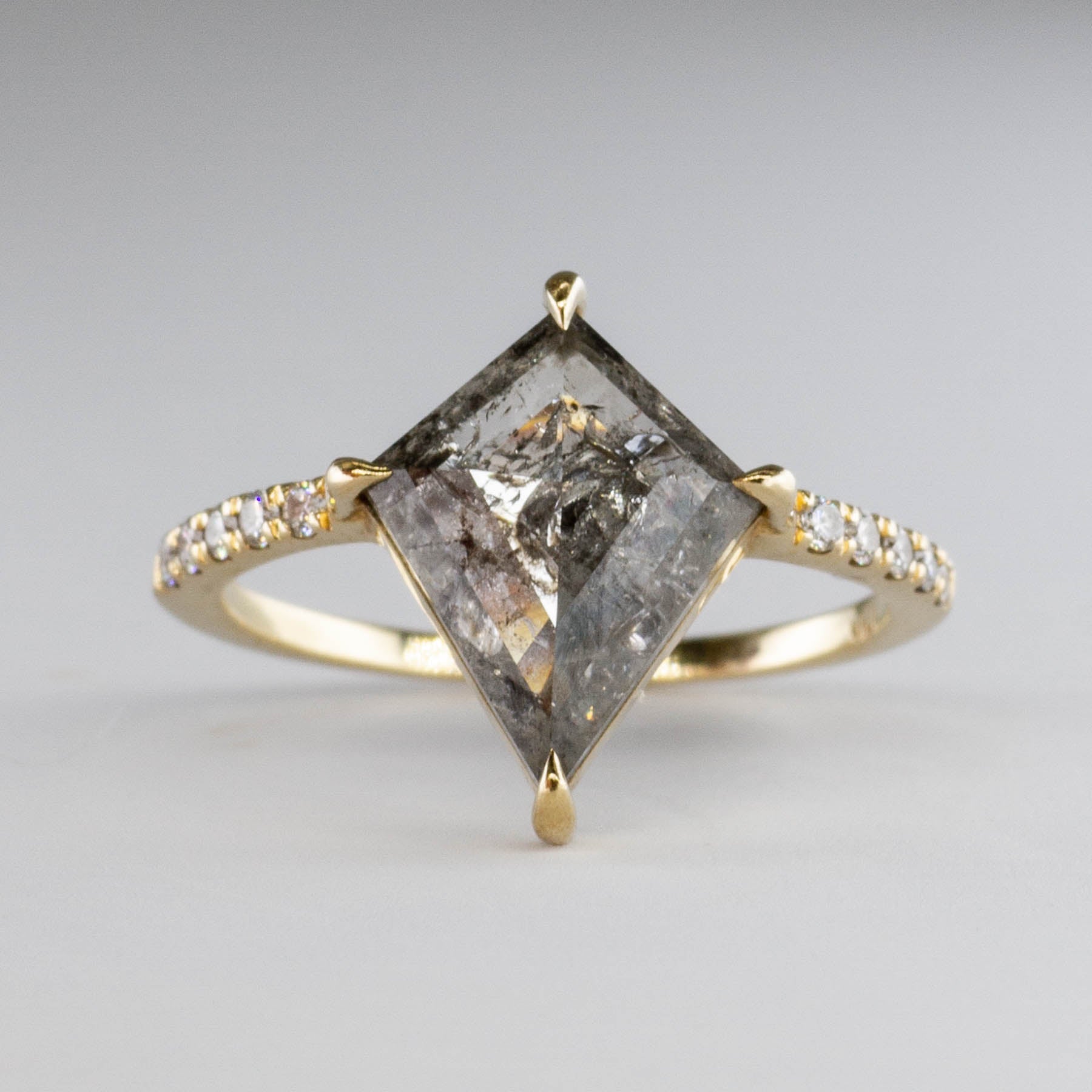 Kite Cut Salt and Pepper Diamond with Accent Diamonds 18k | 2.10 ctw, 0.1ctw | SZ 5 |