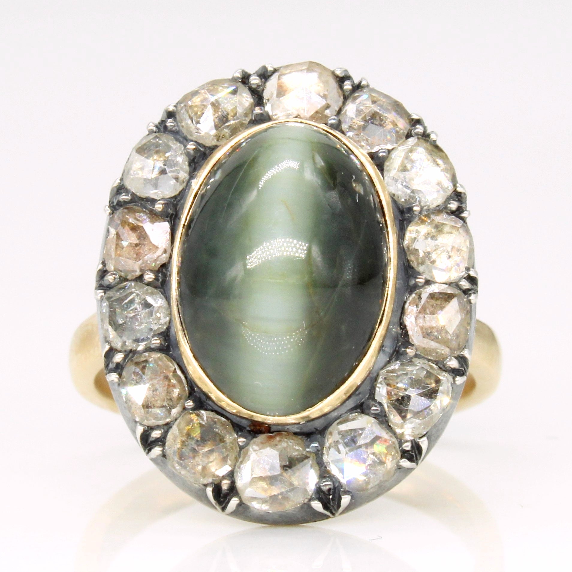 Antique Cat's Eye Chrysoberyl & Rose Cut Diamond Ring | 6.90ct, 1.12ctw | SZ 6.75 |